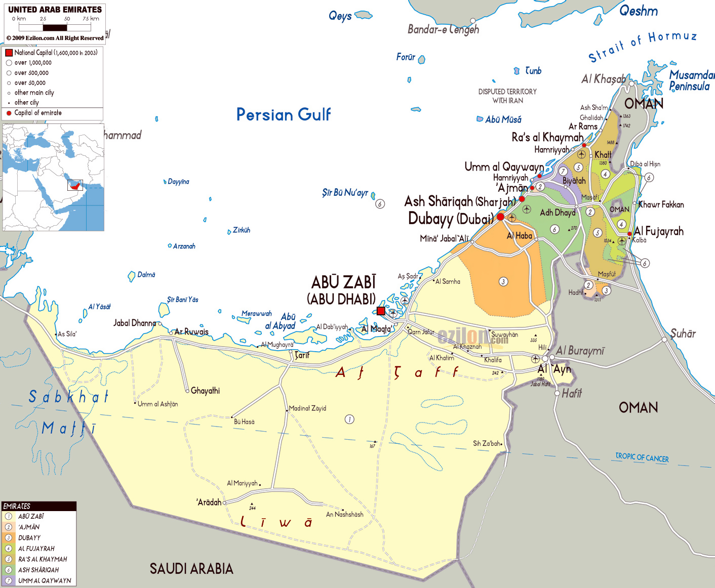 Large political map of UAE with all roads, cities and airports | UAE ...