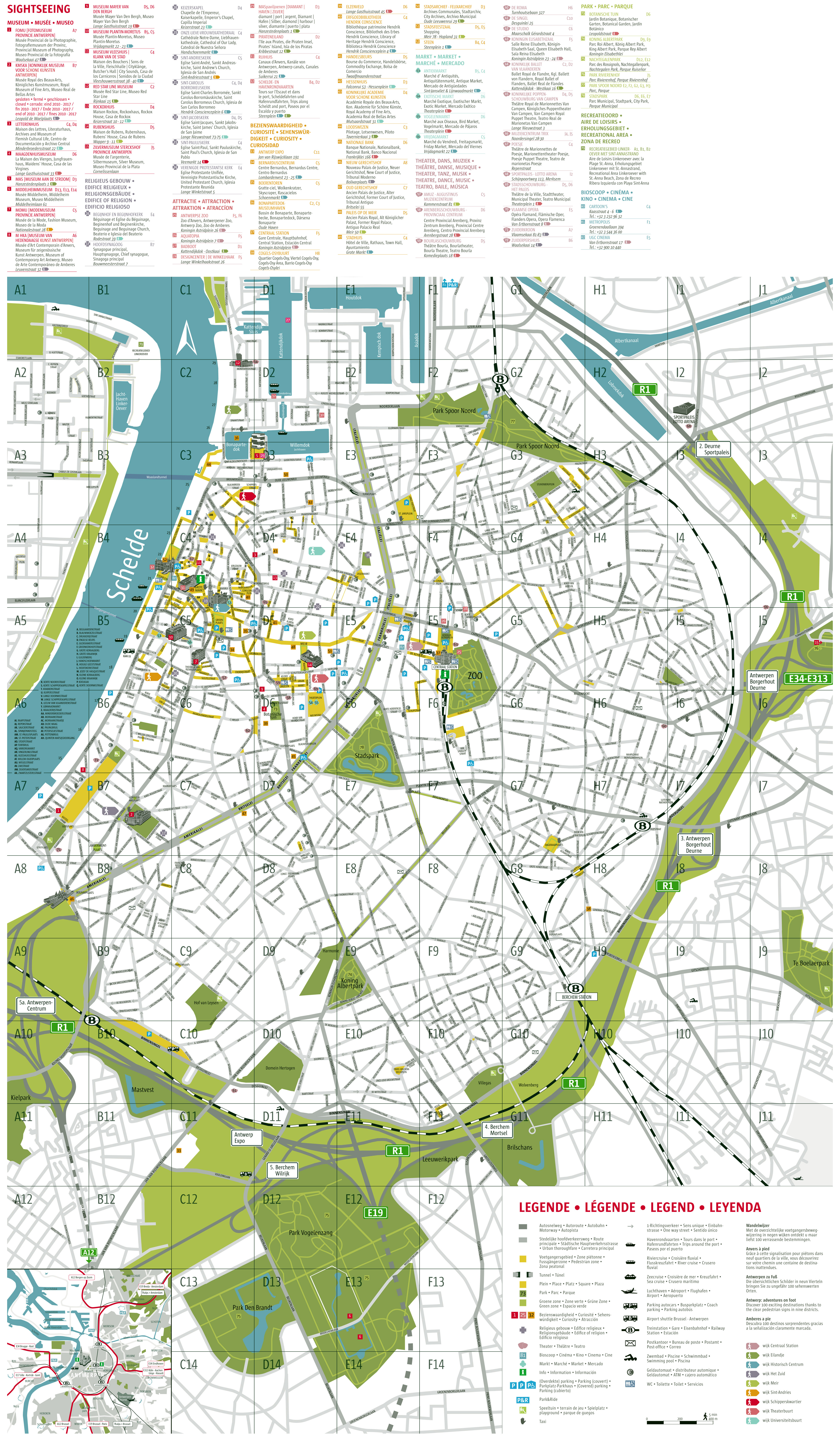 Large Scale Detailed Tourist Map Of Antwerpen City Antwerp Belgium Europe Mapsland 