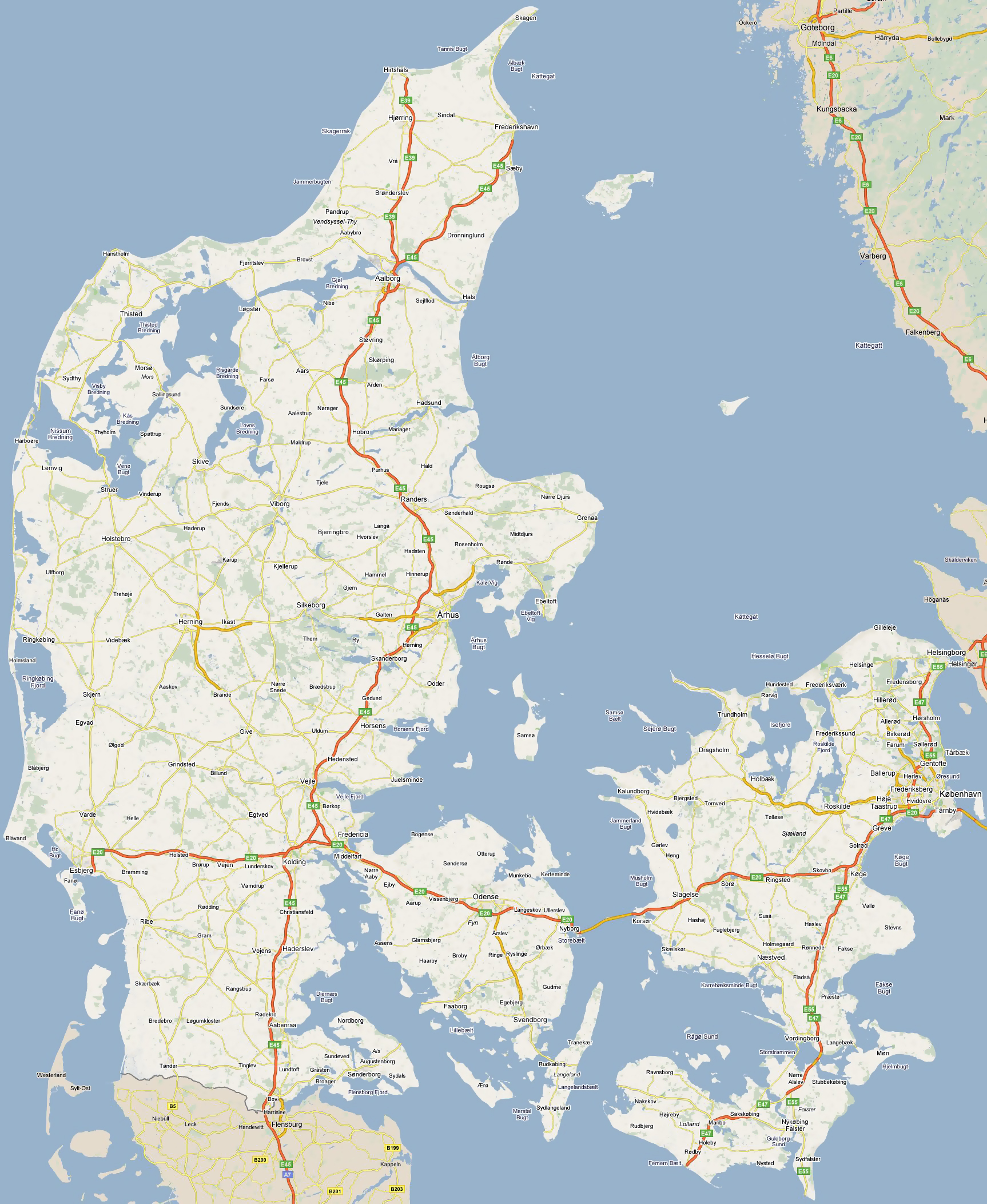 Large road map of Denmark with all cities | Denmark | Europe | Mapsland ...