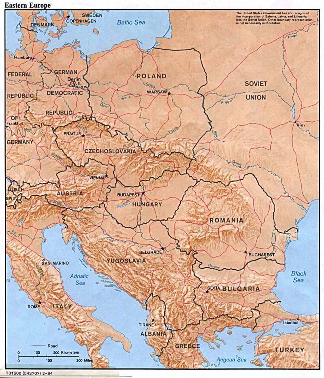 Detailed Political Map Of Eastern Europe With Relief 1984 Eastern Europe Europe Mapsland 