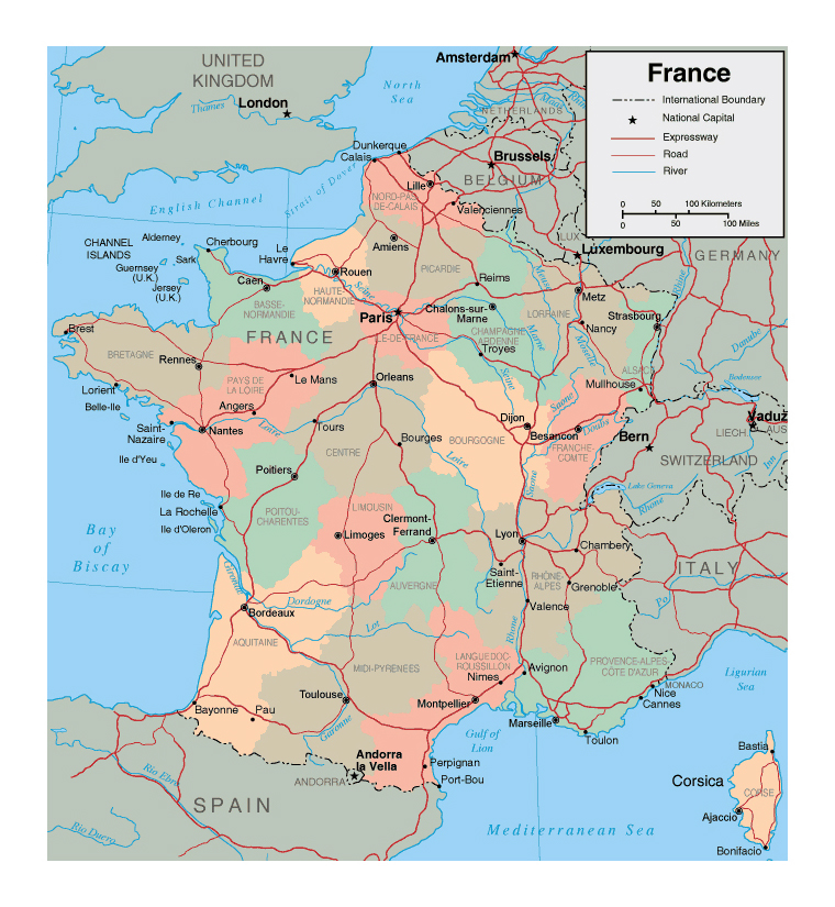 Political and administrative map of France with major cities | France ...