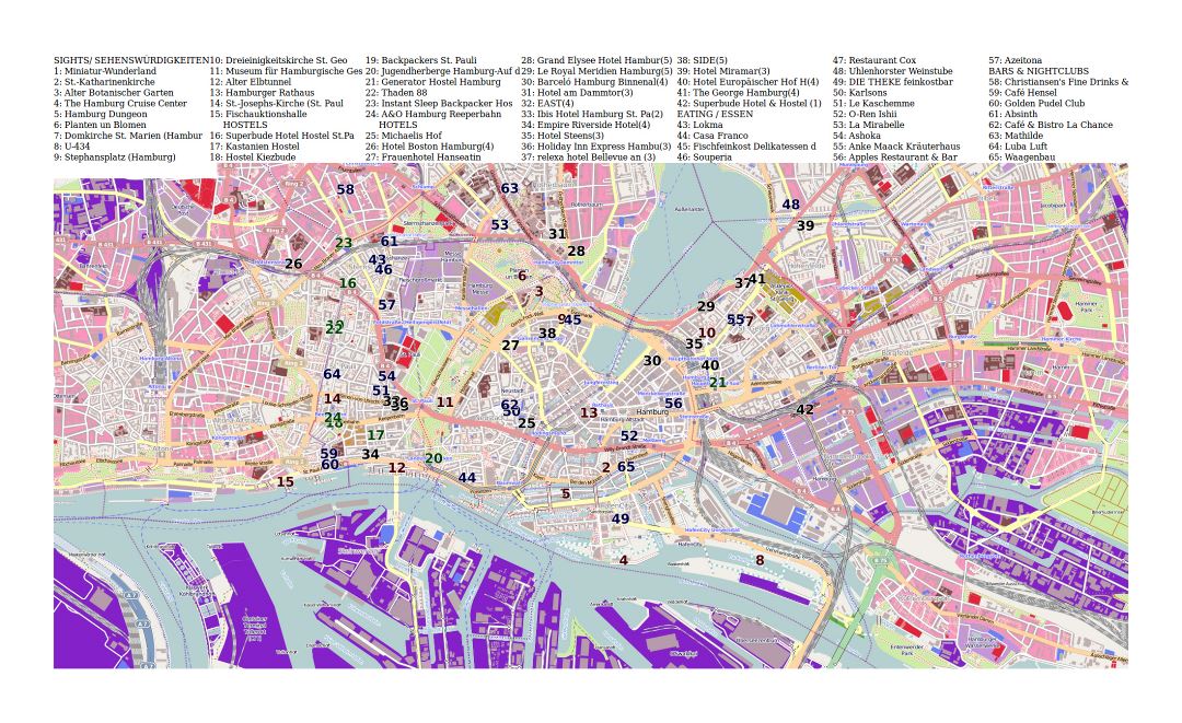 Large detailed tourist map of Hamburg city | Hamburg | Germany | Europe