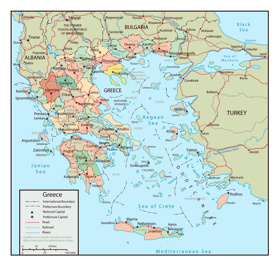 Large Political And Administrative Map Of Greece With Roads And Major 