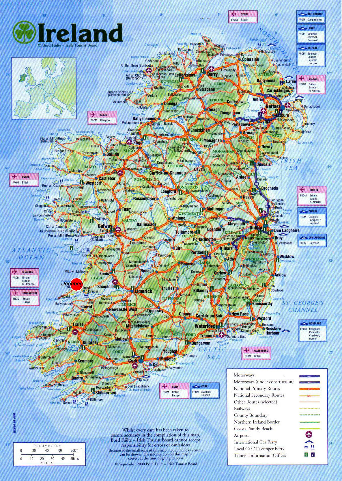 Large Detailed Road Map Of Ireland With Cities Airports And Other Marks 