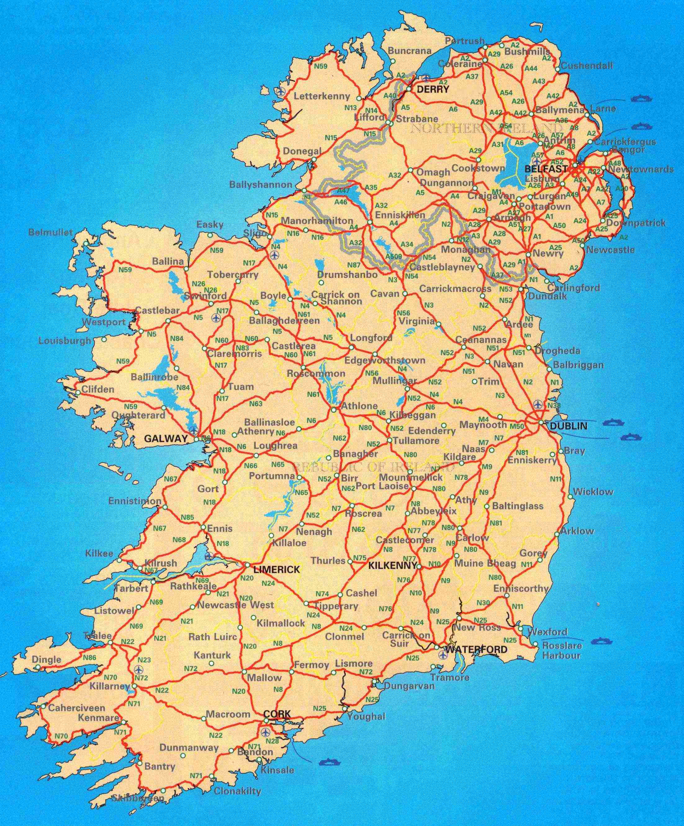 Large scale road map of Ireland | Ireland | Europe | Mapsland | Maps of ...