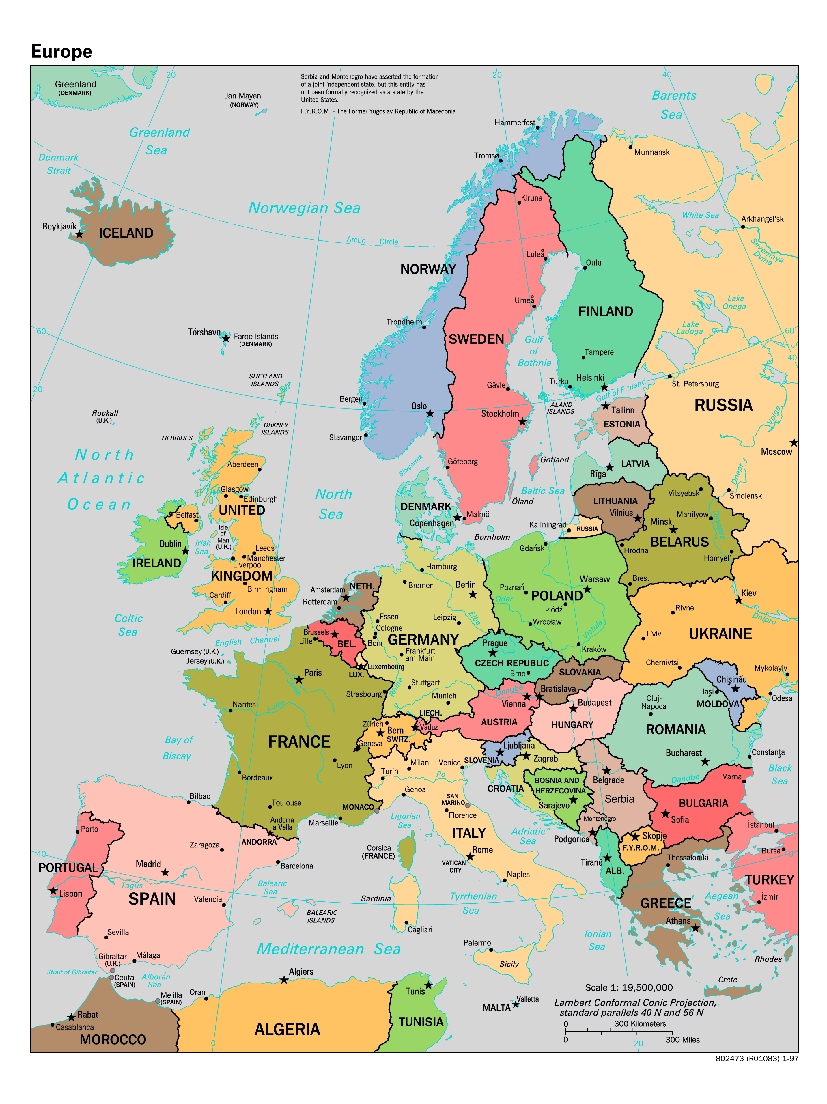 Europe Map To Scale Large scale political map of Europe   1997 | Europe | Mapsland 