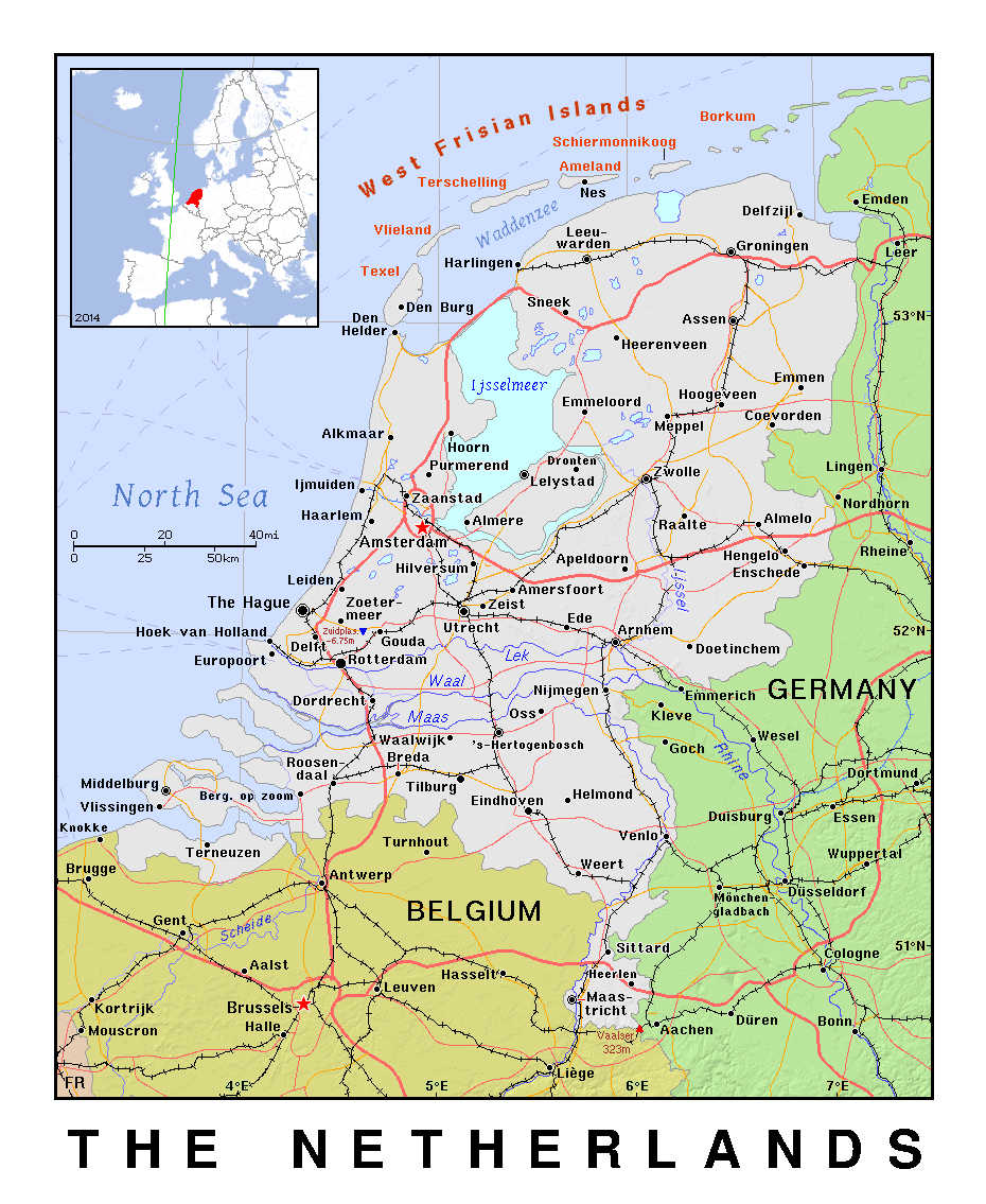 Detailed Political Map Of Netherlands With Relief Netherlands