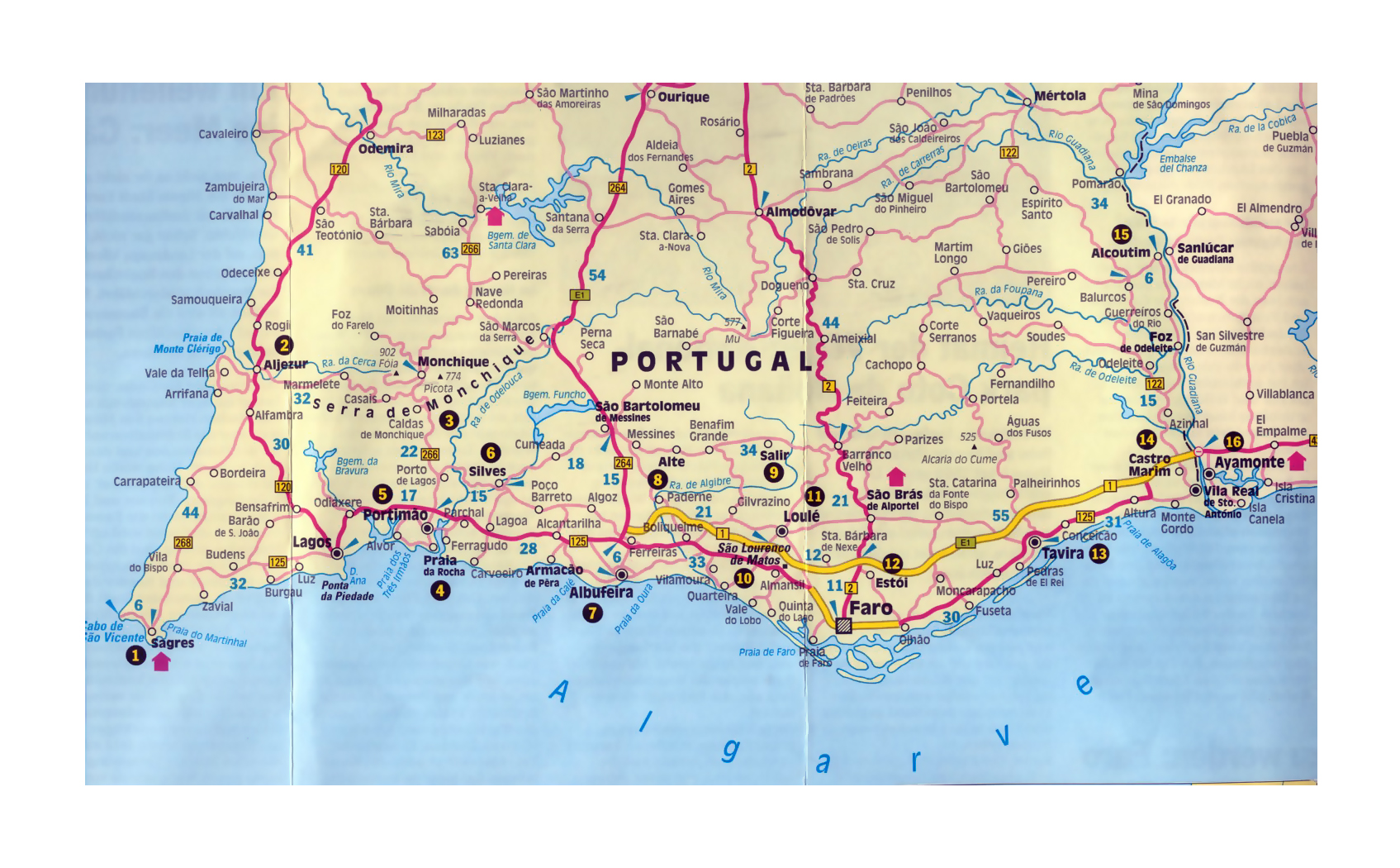 Detailed road map of Algarve with other marks | Algarve | Portugal