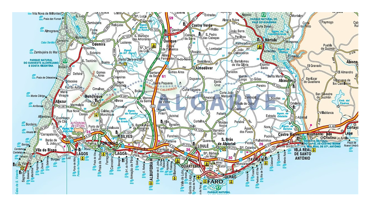 Road Map Of Algarve With Cities And Airports 