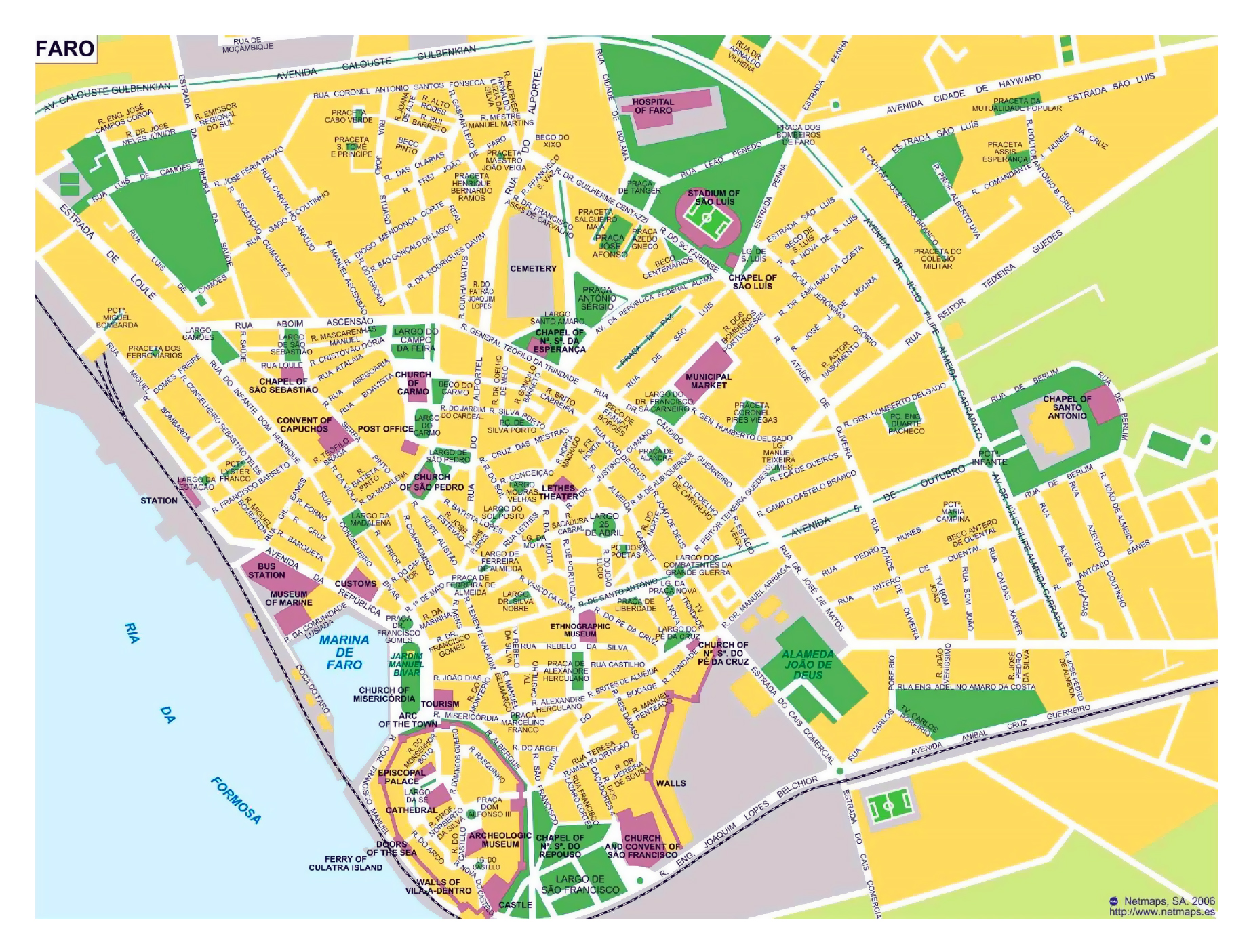 Large tourist map of Faro | Faro | Portugal | Europe | Mapsland | Maps