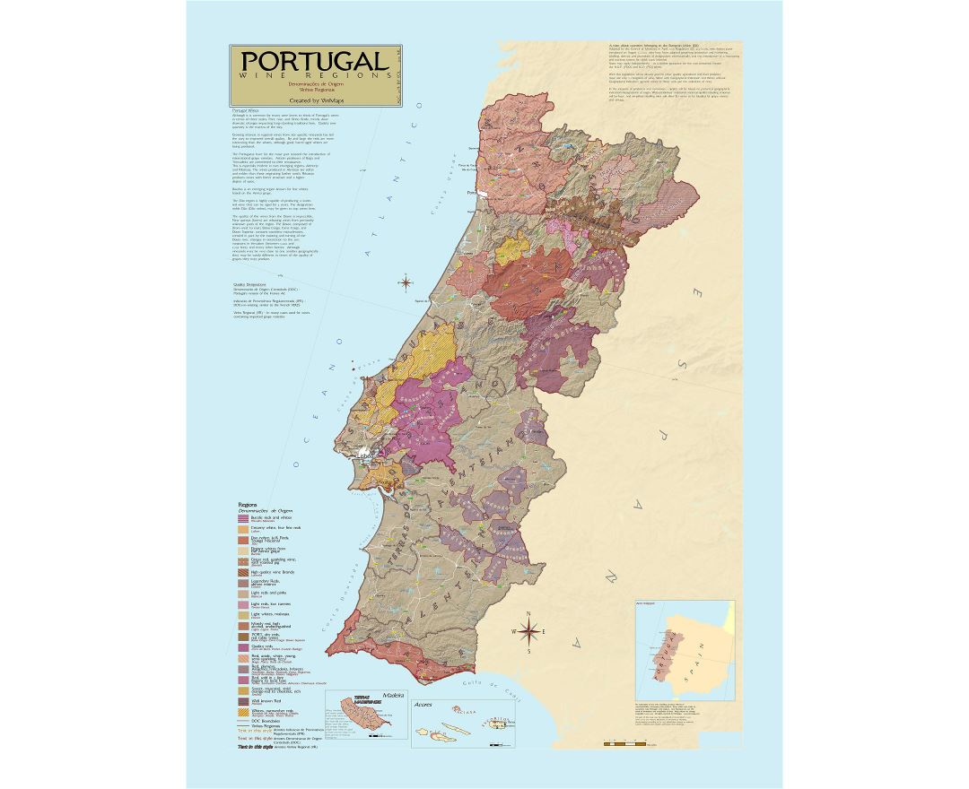 Large tourist map of Portugal with relief, cities and airports, Portugal, Europe, Mapsland