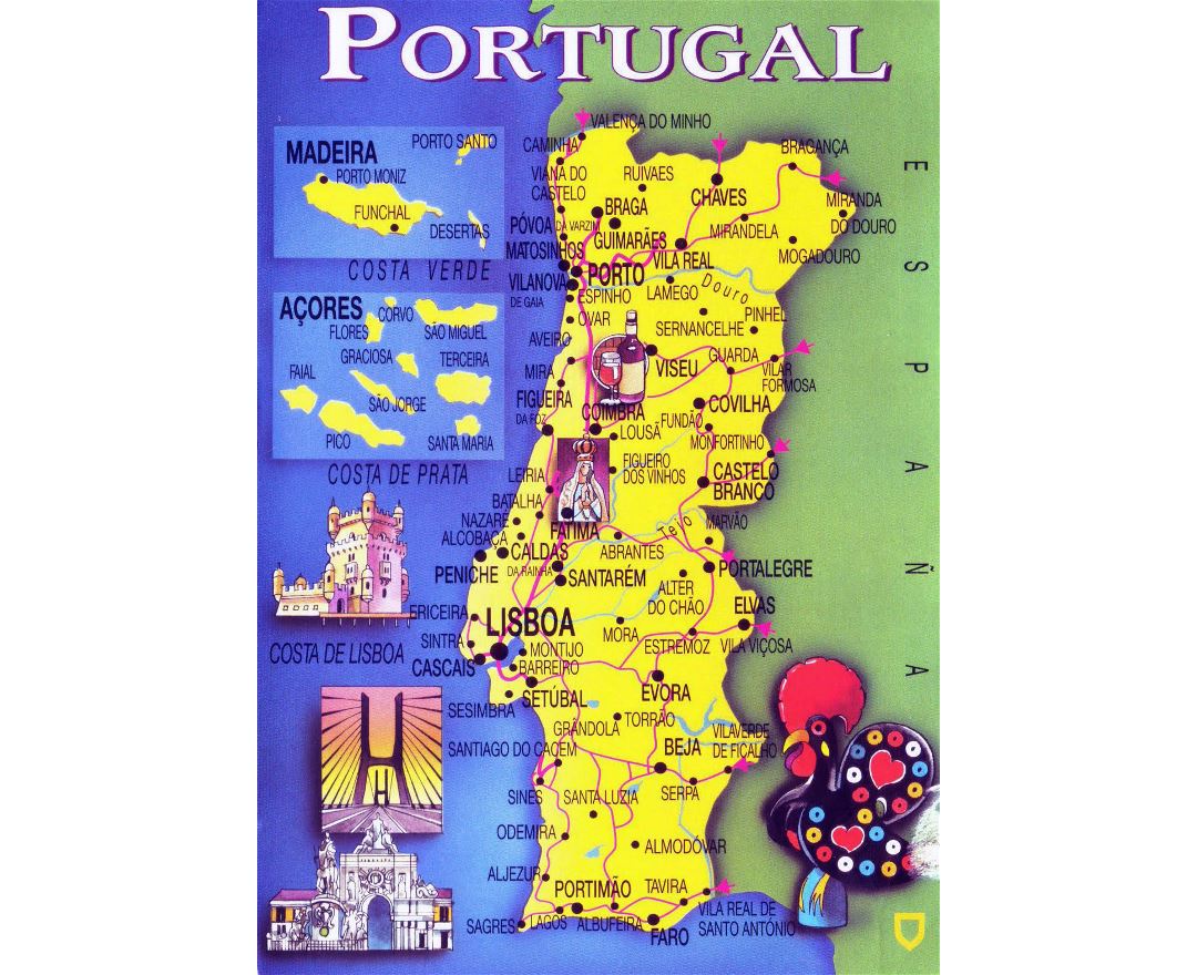 Large detailed road map of Algarve with cities and other marks, Algarve, Portugal, Europe, Mapsland