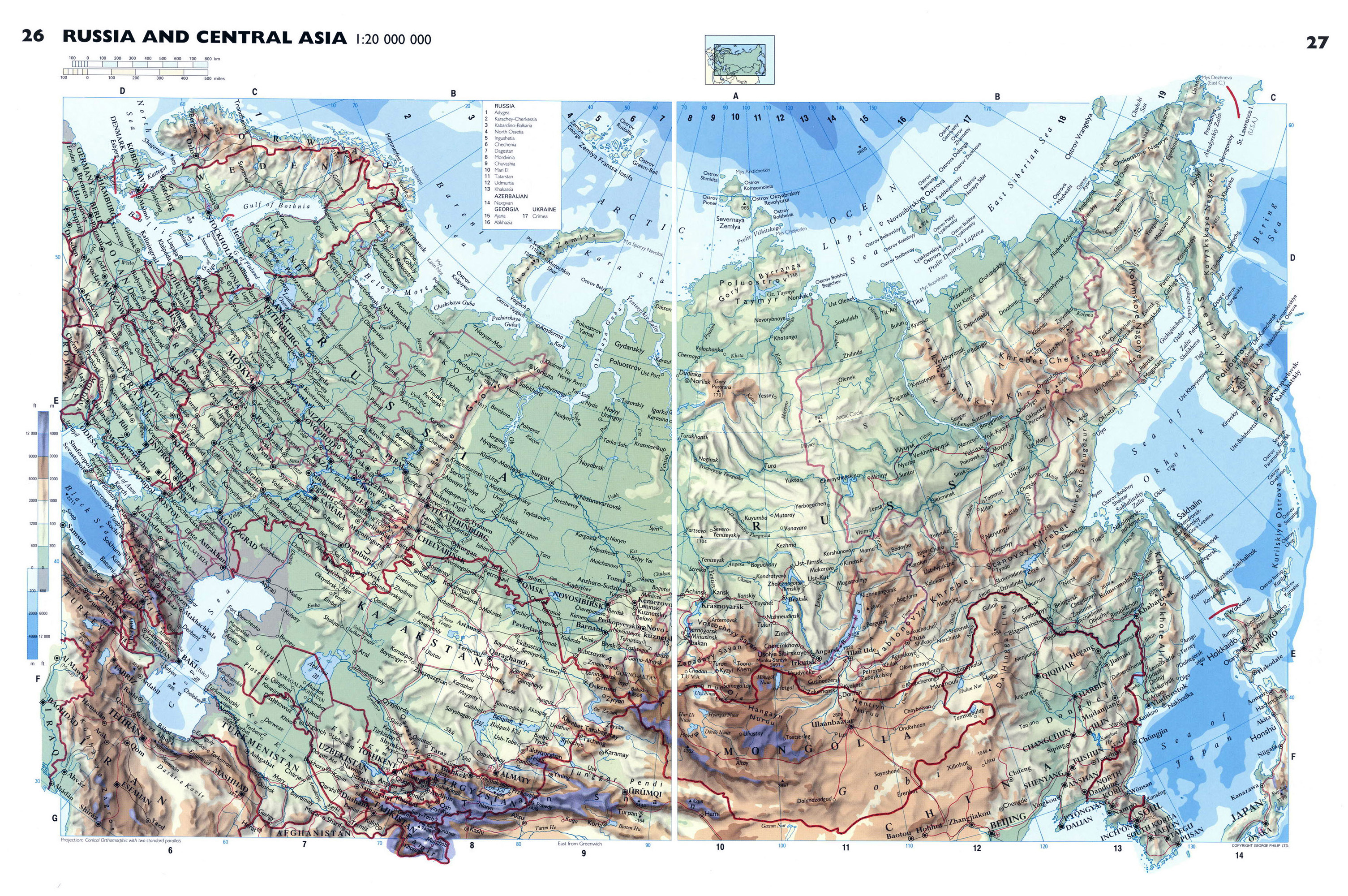 physical map of russia and surrounding countries