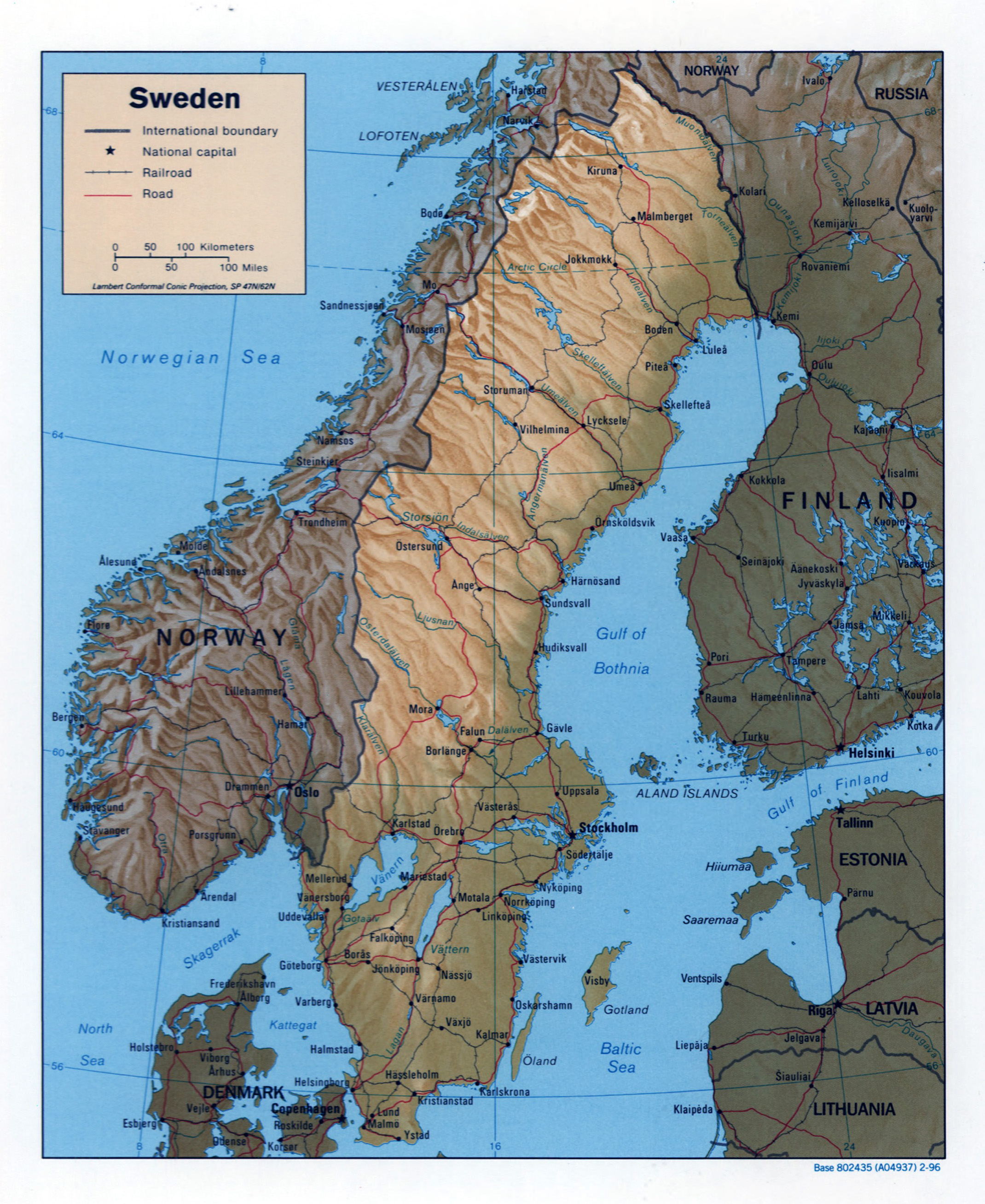 Large Detailed Political Map Of Sweden With Relief Roads Railroads