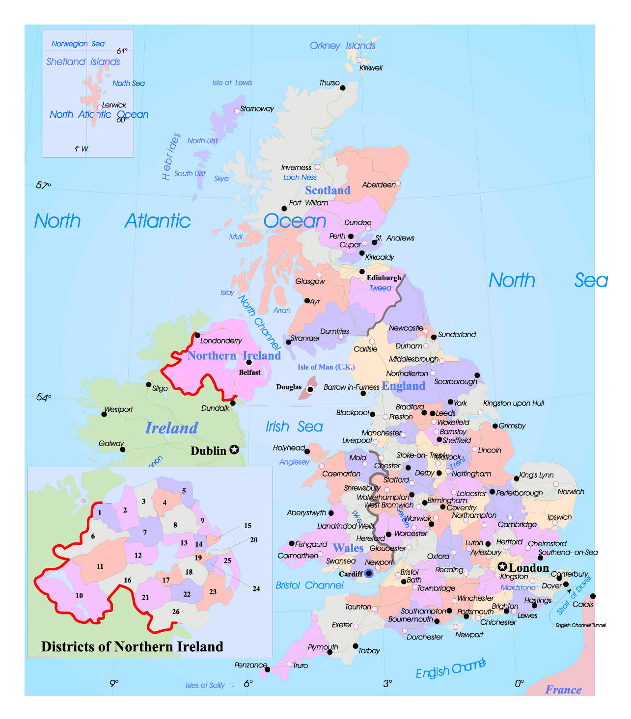 Large political and administrative map of United Kingdom with roads and ...