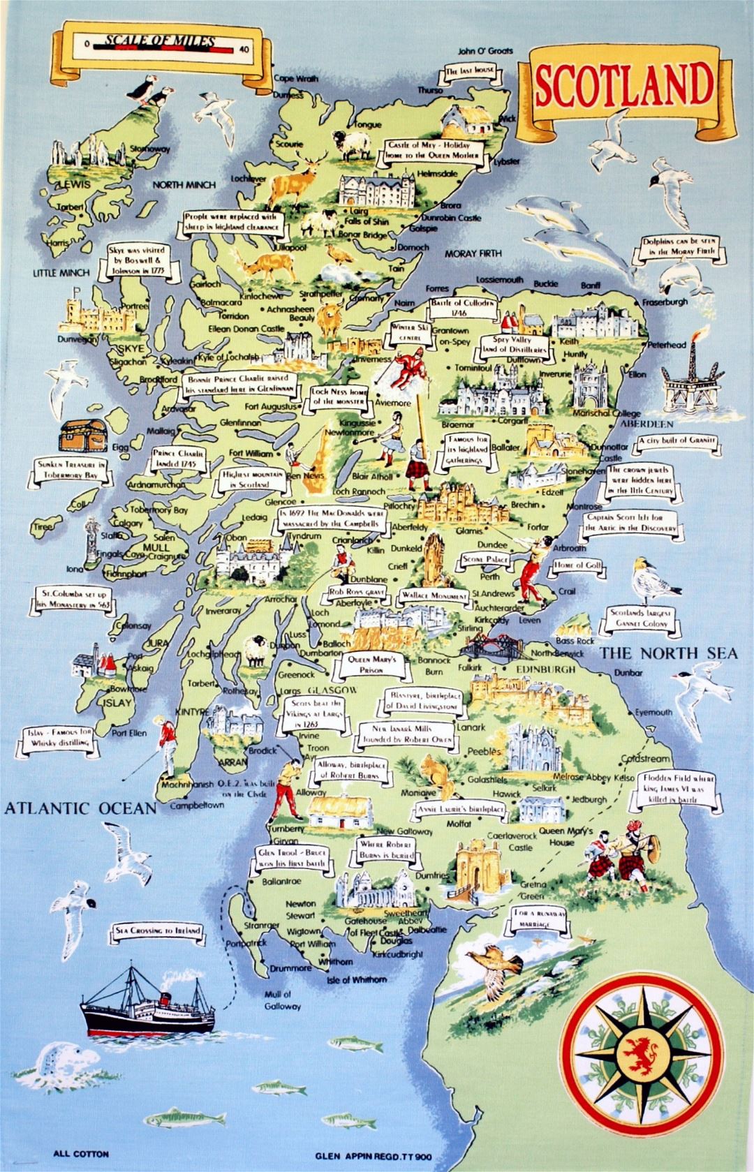 Large Tourist Illustrated Map Of Scotland Small 