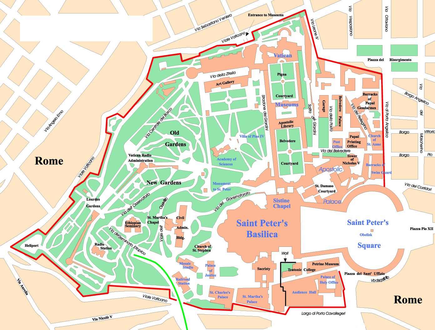 Detailed Political Map Of Vatican City With Buildings Vatican