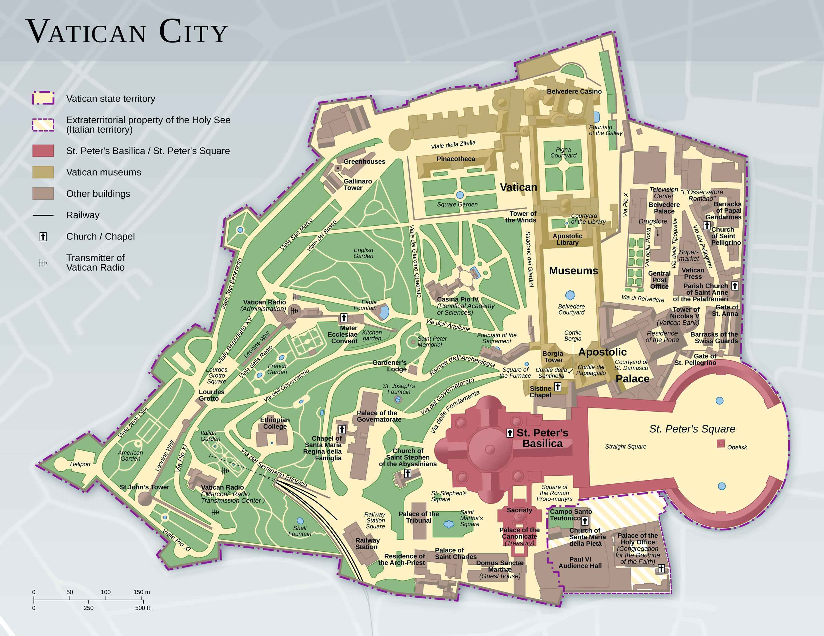 Large detailed map of Vatican city with other marks | Vatican | Europe