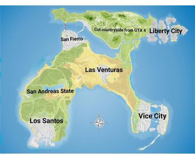 Large panoramic map of GTA 5, Games, Mapsland