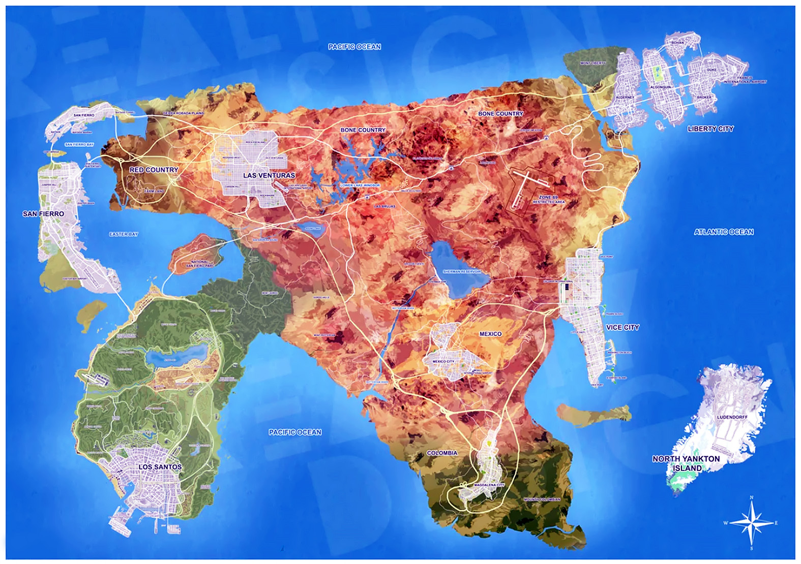 Gta 6 World Map Concept Usa Location New Regions More In Gta World Map ...