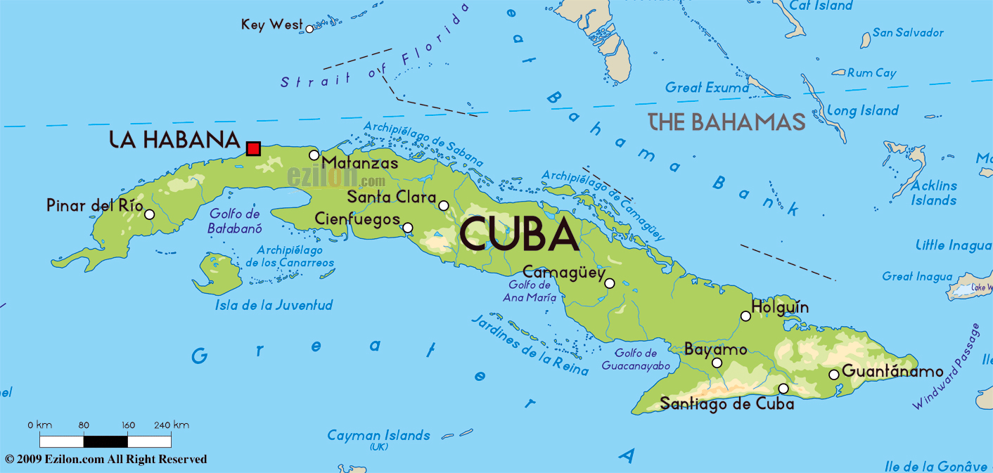 Large physical map of Cuba with major cities | Cuba | North America ...