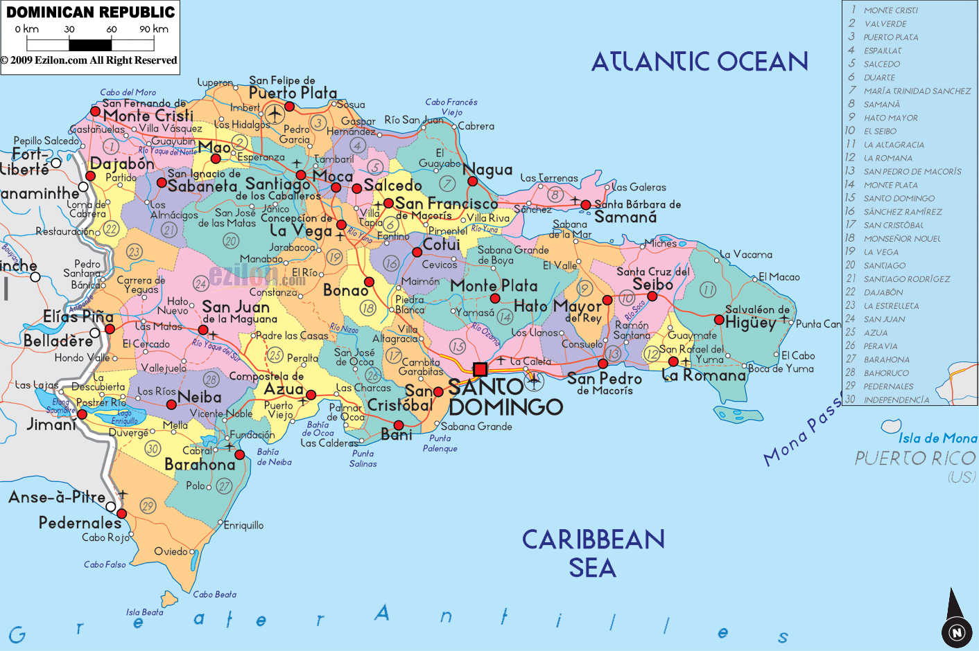 Large Political And Administrative Map Of Dominican Republic With Roads Cities And Airports 