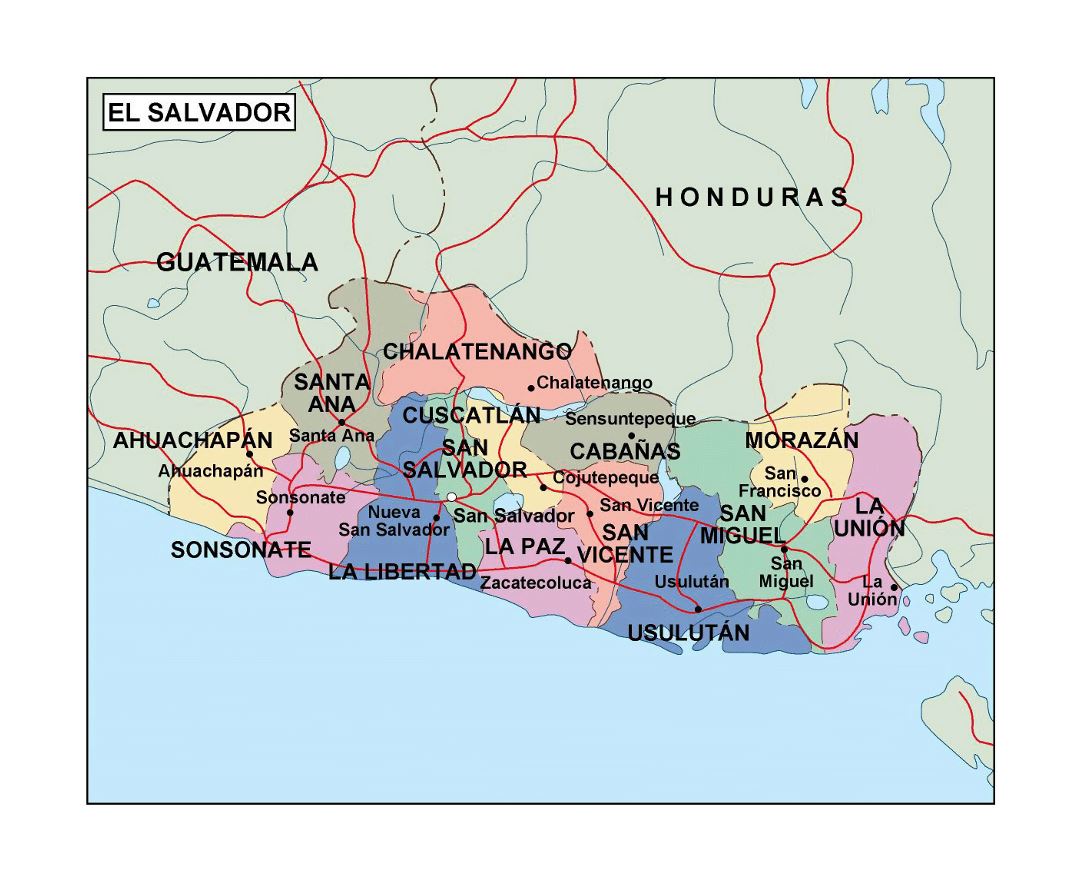 The First Large Format Map of El Salvador, El Salvador wall map, El ...