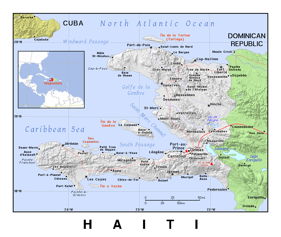 Detailed political map of Haiti with relief | Haiti | North America ...