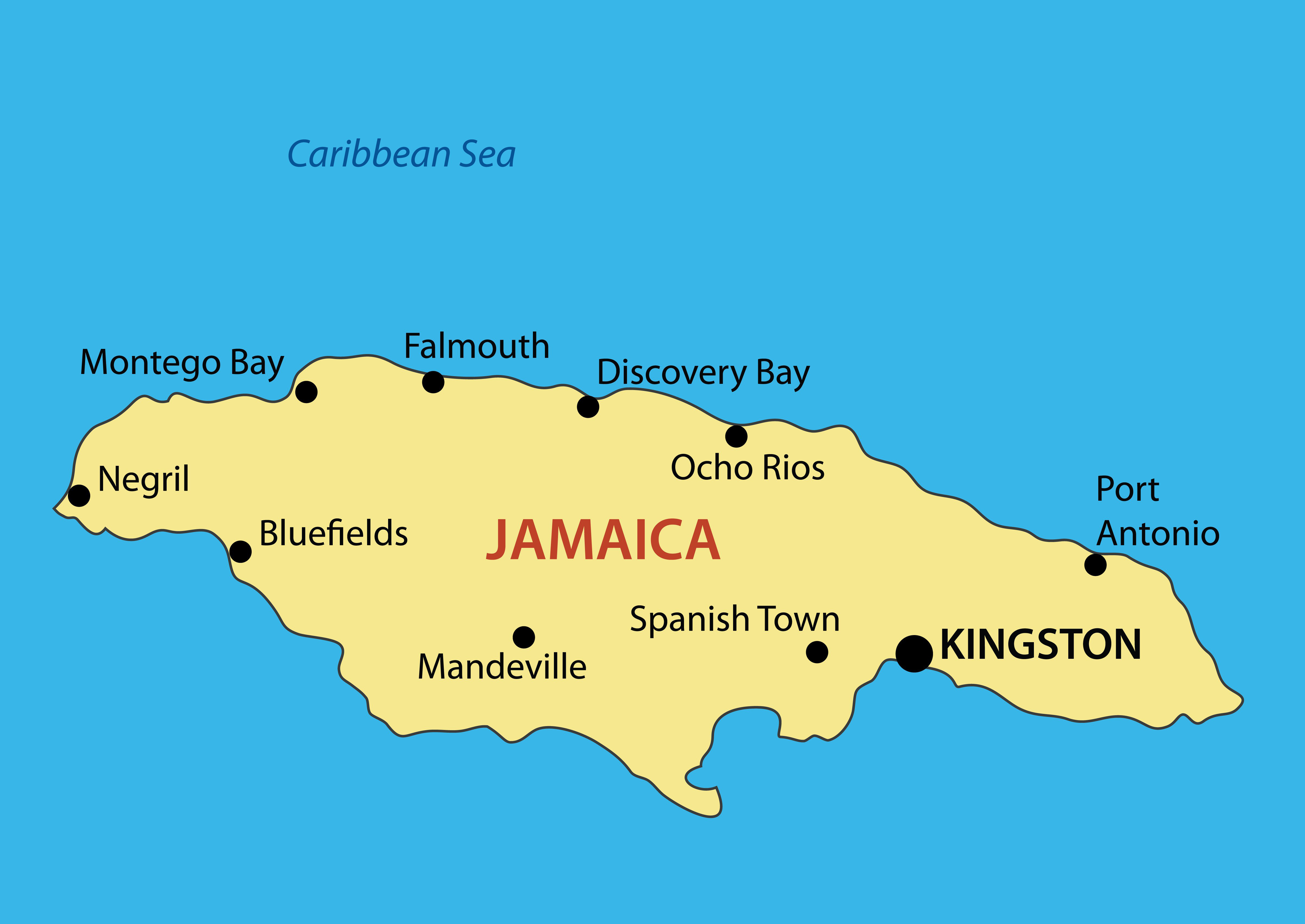 Large Map Of Jamaica With Major Cities Jamaica North America Mapsland Maps Of The World