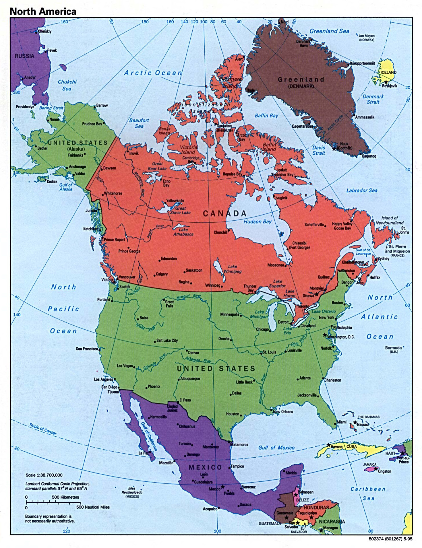 Large detailed political map of North America - 1995 | North America