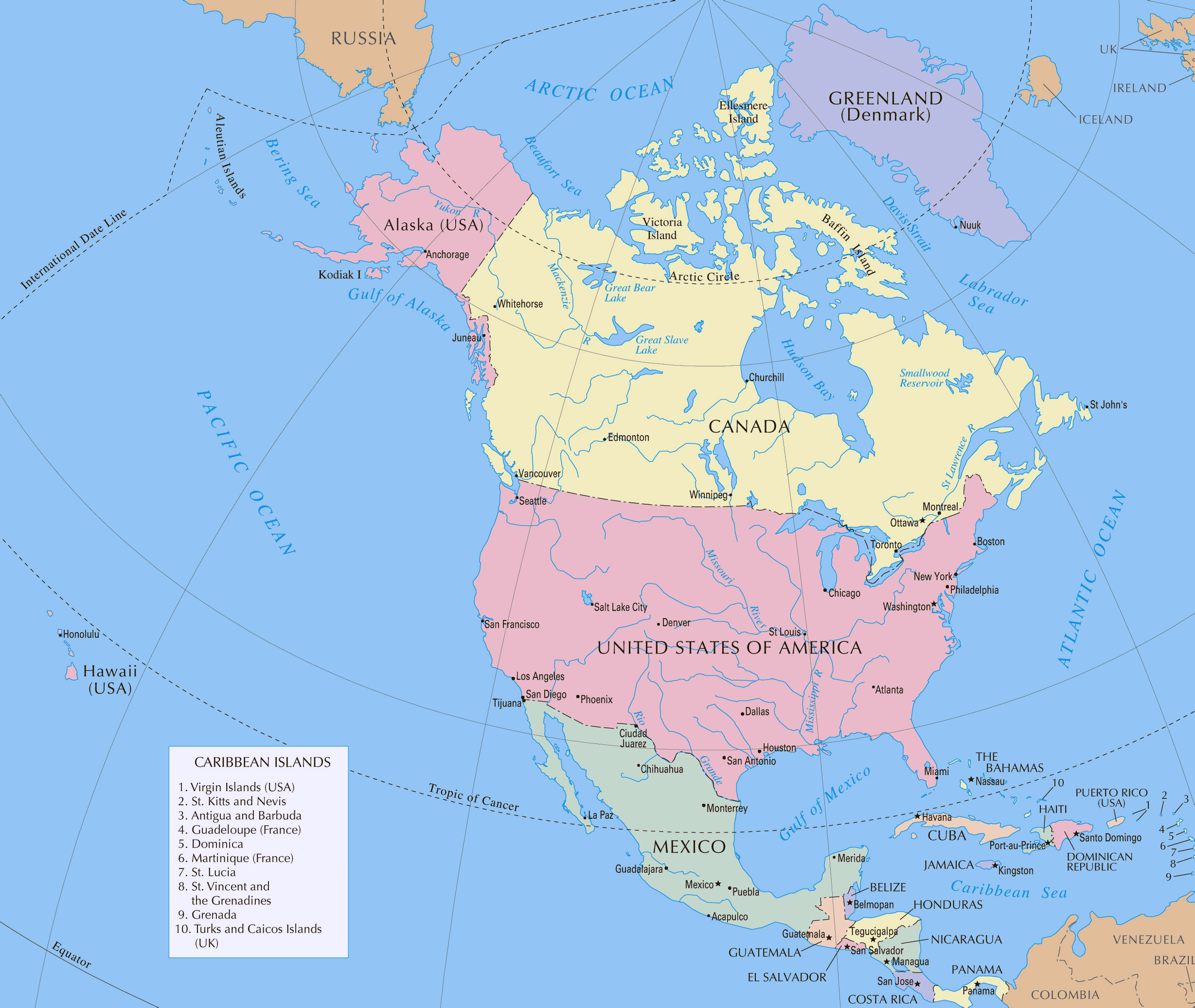 Map Of North America With Capitals Map Vector