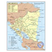 Large administrative divisions map of Nicaragua with roads, cities and ...