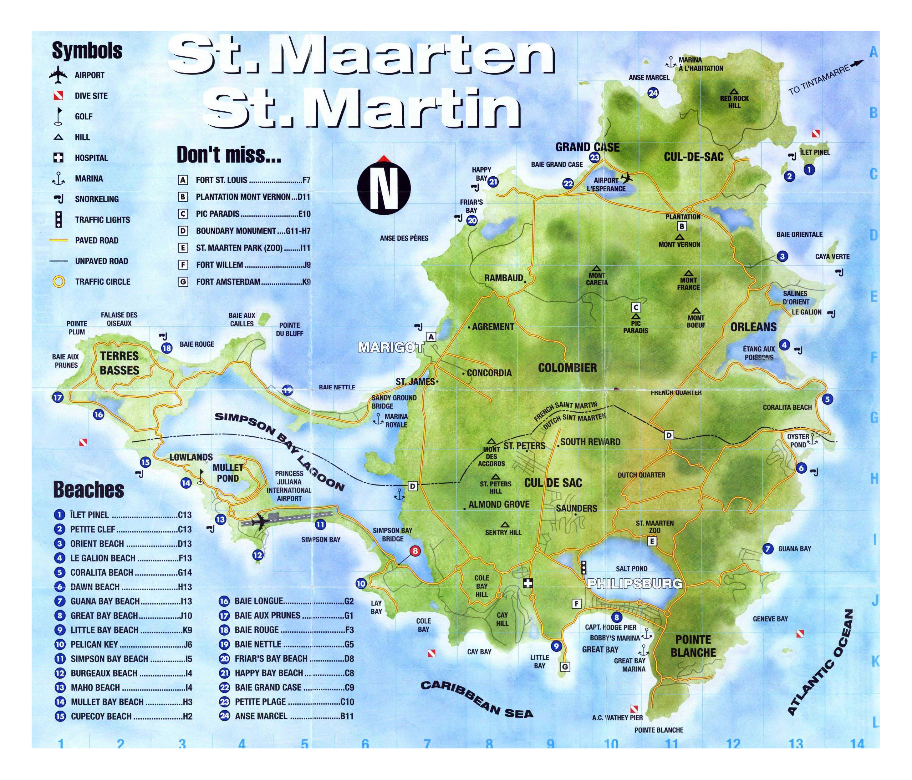 Large detailed tourist map of Sint Maarten, Saint Martin | Saint Martin ...