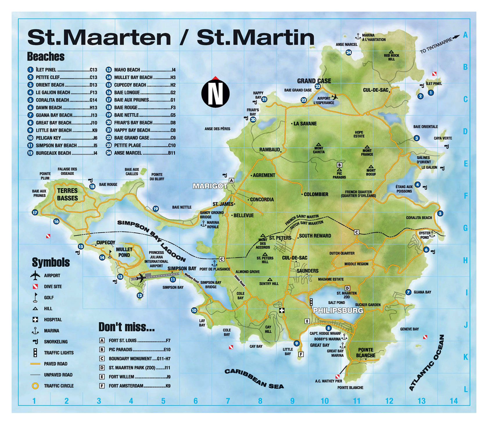 Large tourist map of Sint Maarten, Saint Martin with other marks ...