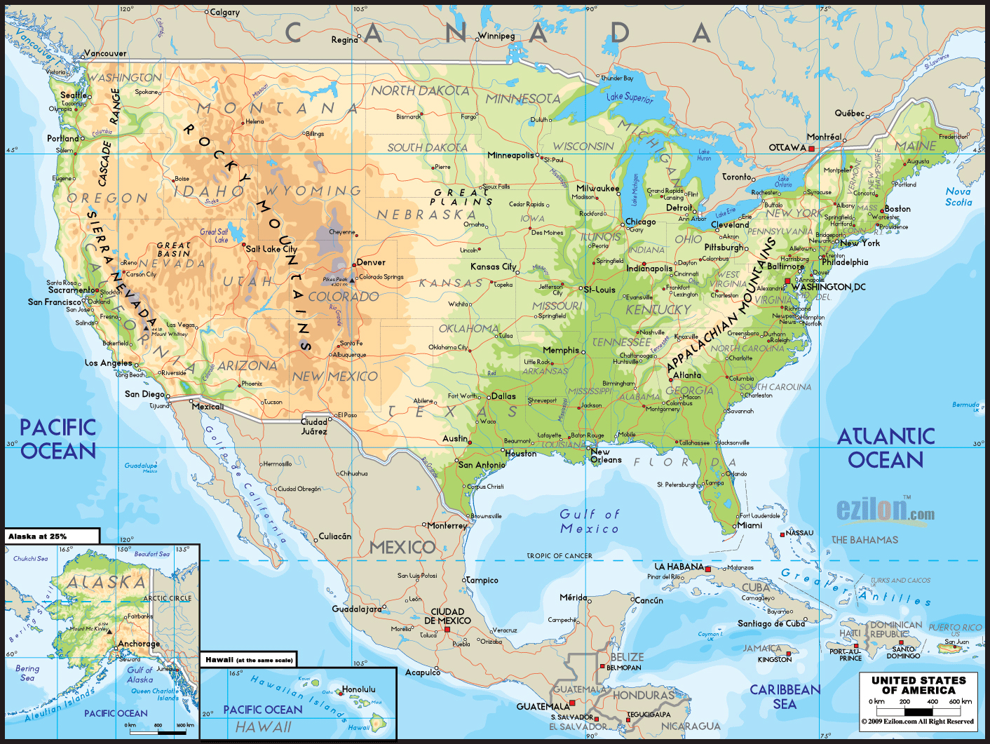 physical map united states Large Physical Map Of The United States With Roads And Major physical map united states