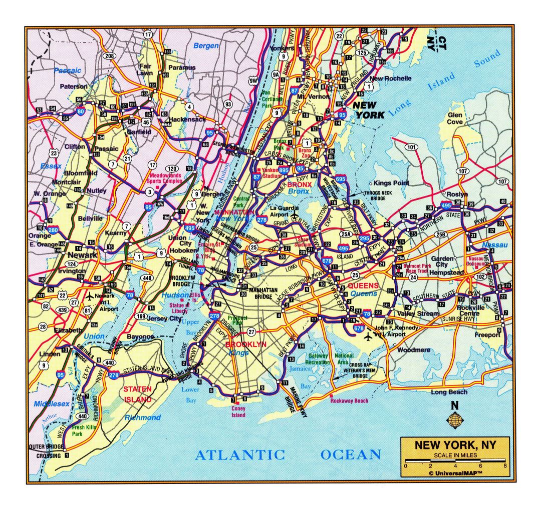 Large Detailed Highways Map Of New York City Area Small 