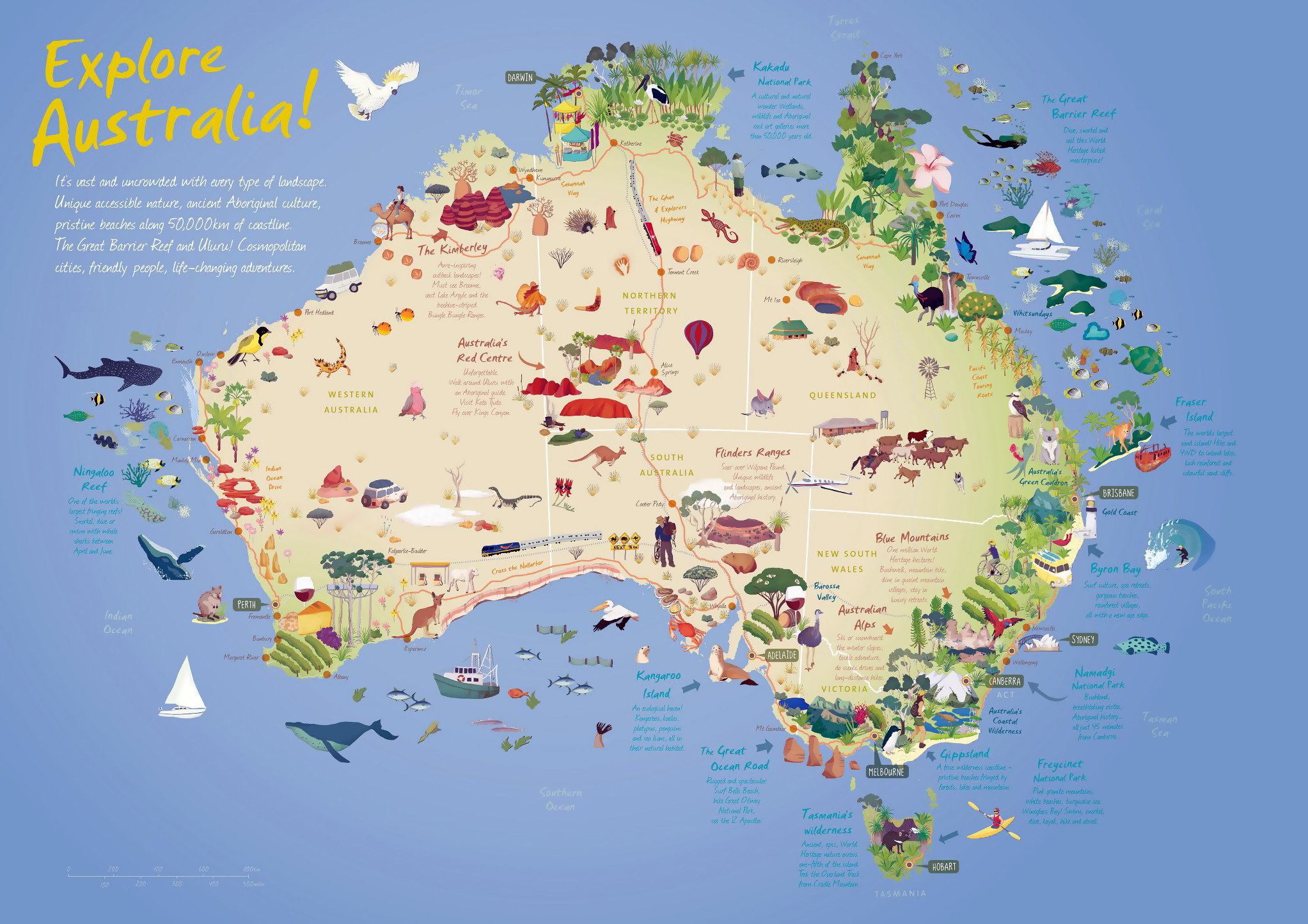Large Detailed Travel Illustrated Map Of Australia 