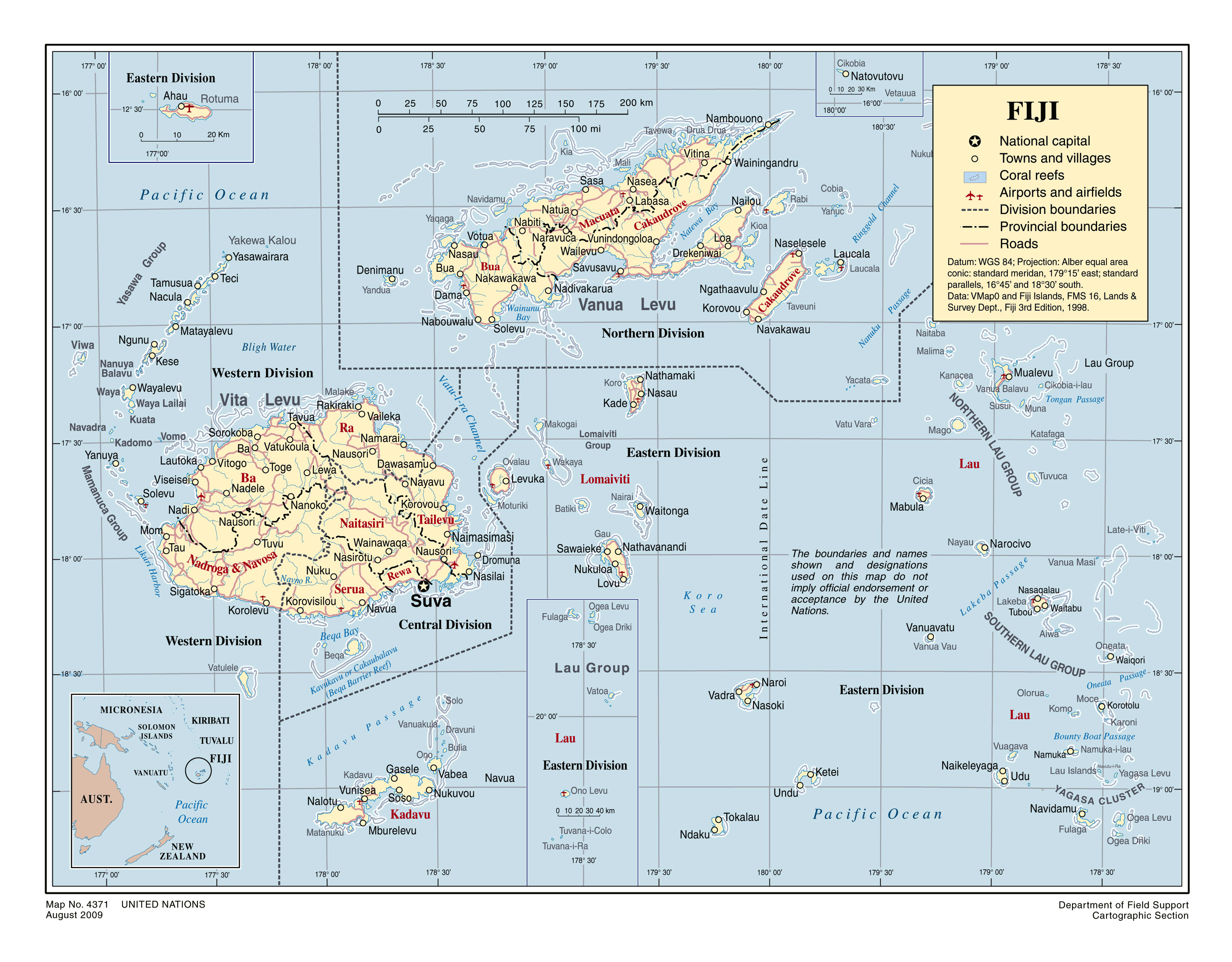 Large Political And Administrative Map Of Fiji With Roads Cities And Airports 