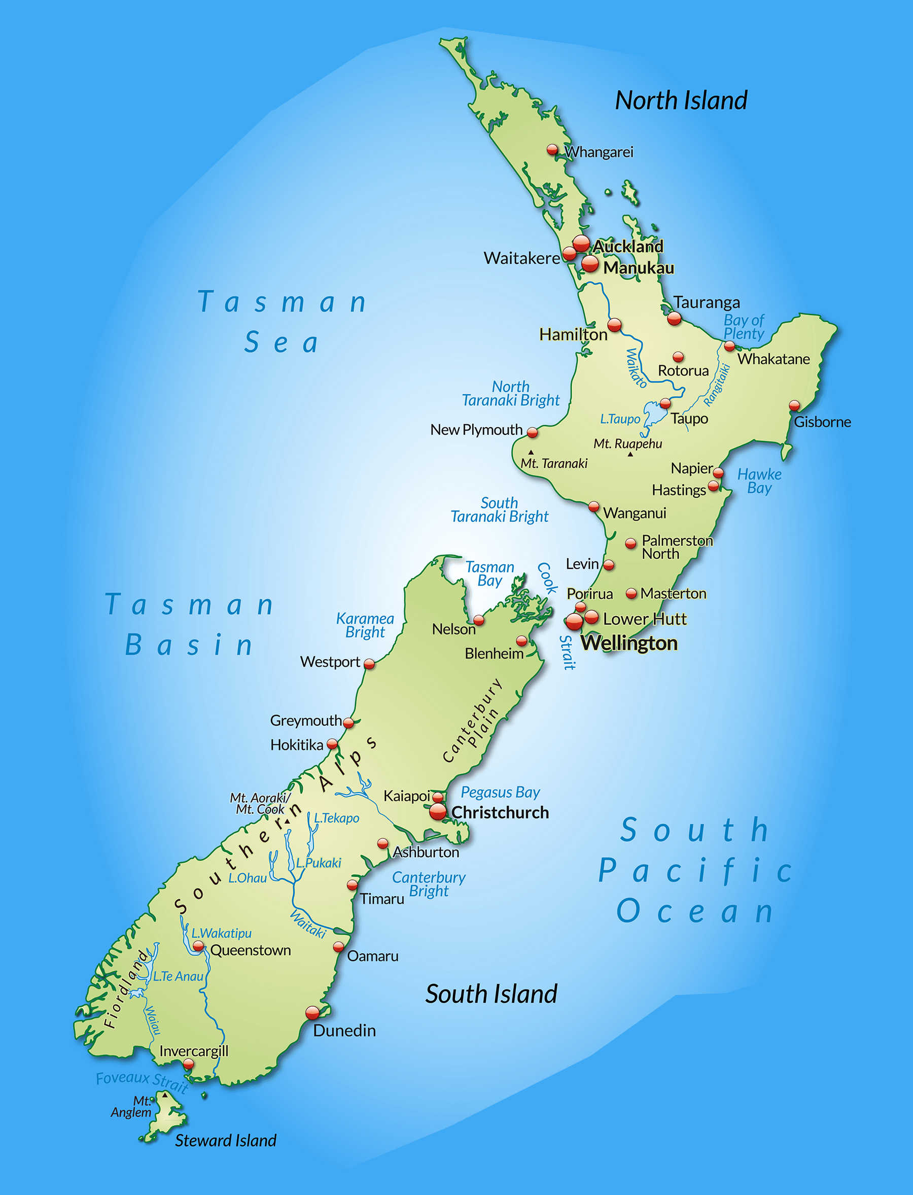 Large detailed map of New Zealand with cities | New Zealand | Oceania