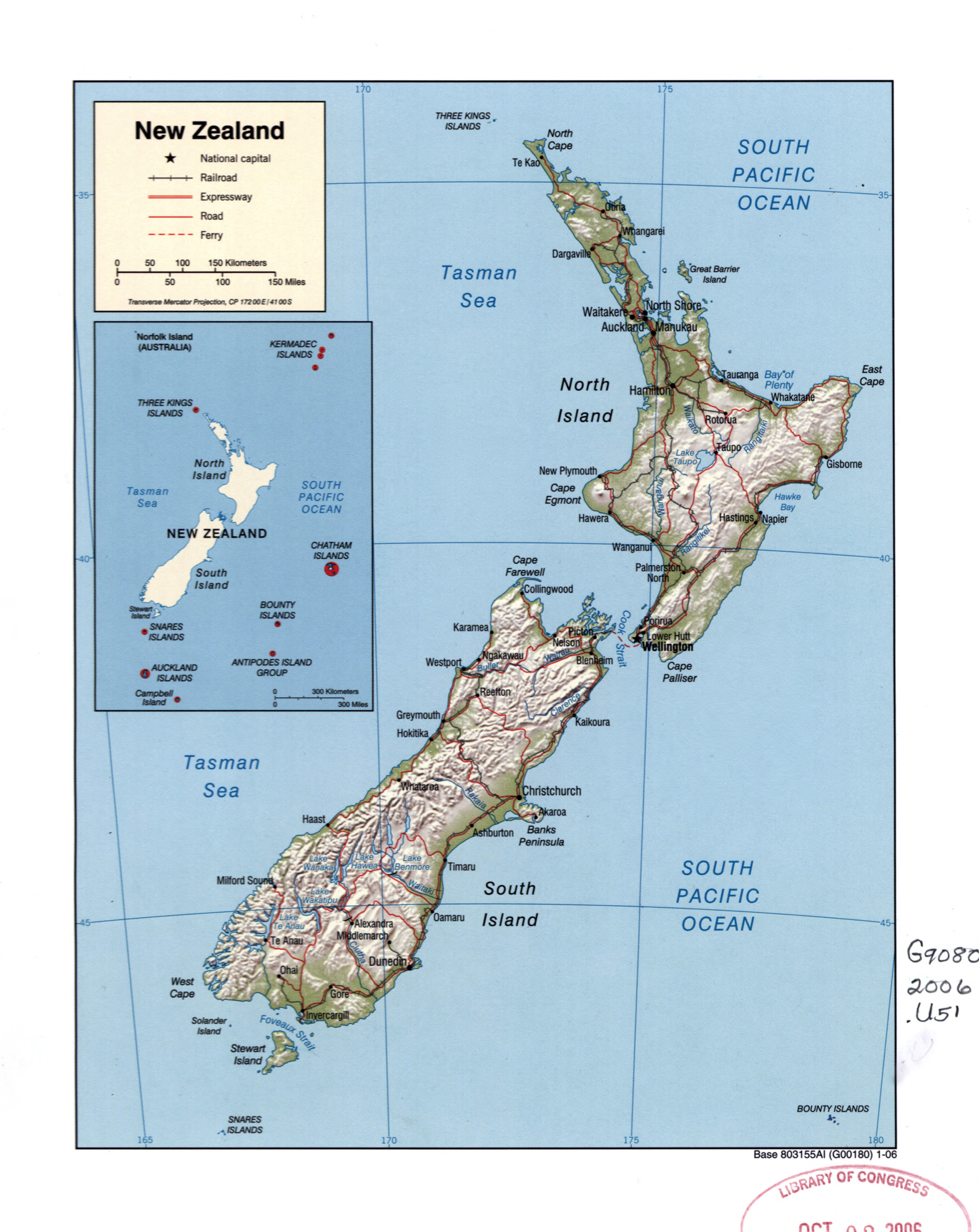 Large Detailed Political Map Of New Zealand With Relief Marks Of Roads Railroads And Cities 2006 