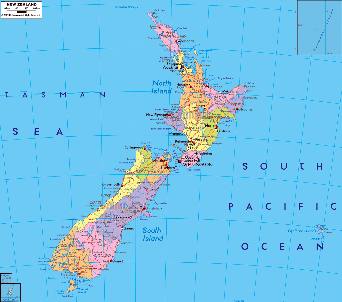New Zealand Map Of The World - United States Map