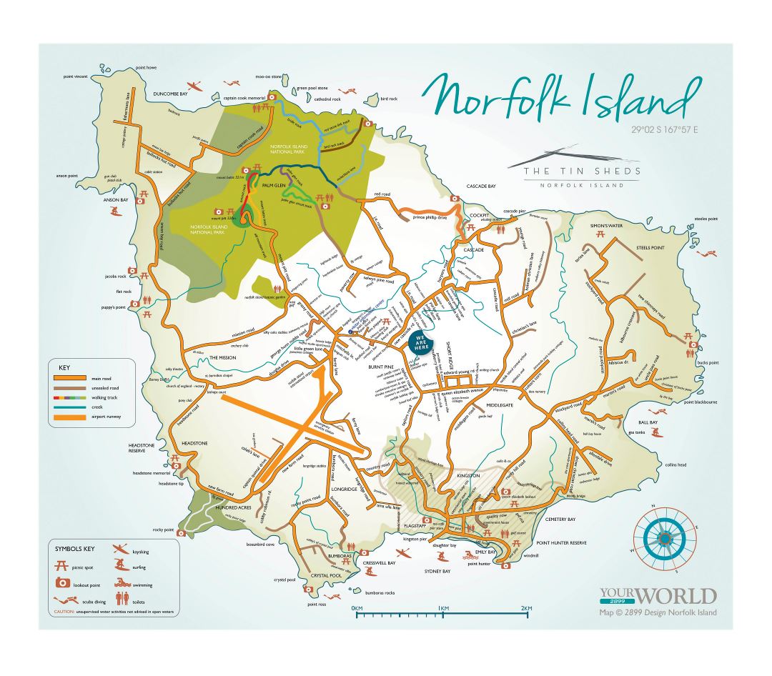 Large Detailed Tourist Map Of Norfolk Island With Other Marks Small 