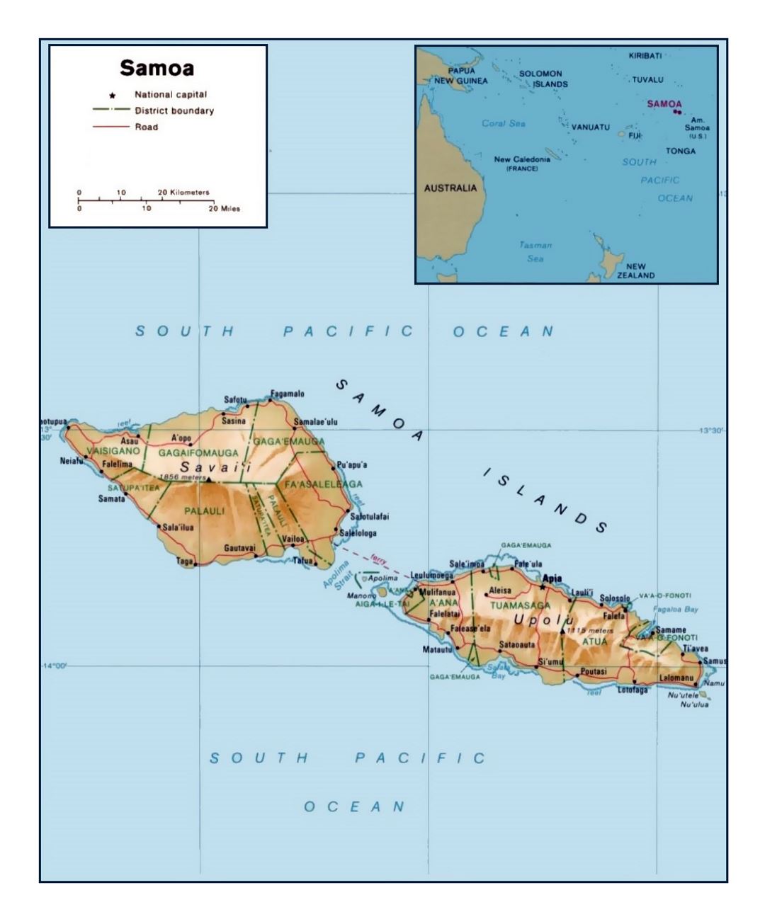 Detailed Political And Administrative Map Of Samoa With Relief Roads And Cities Small 