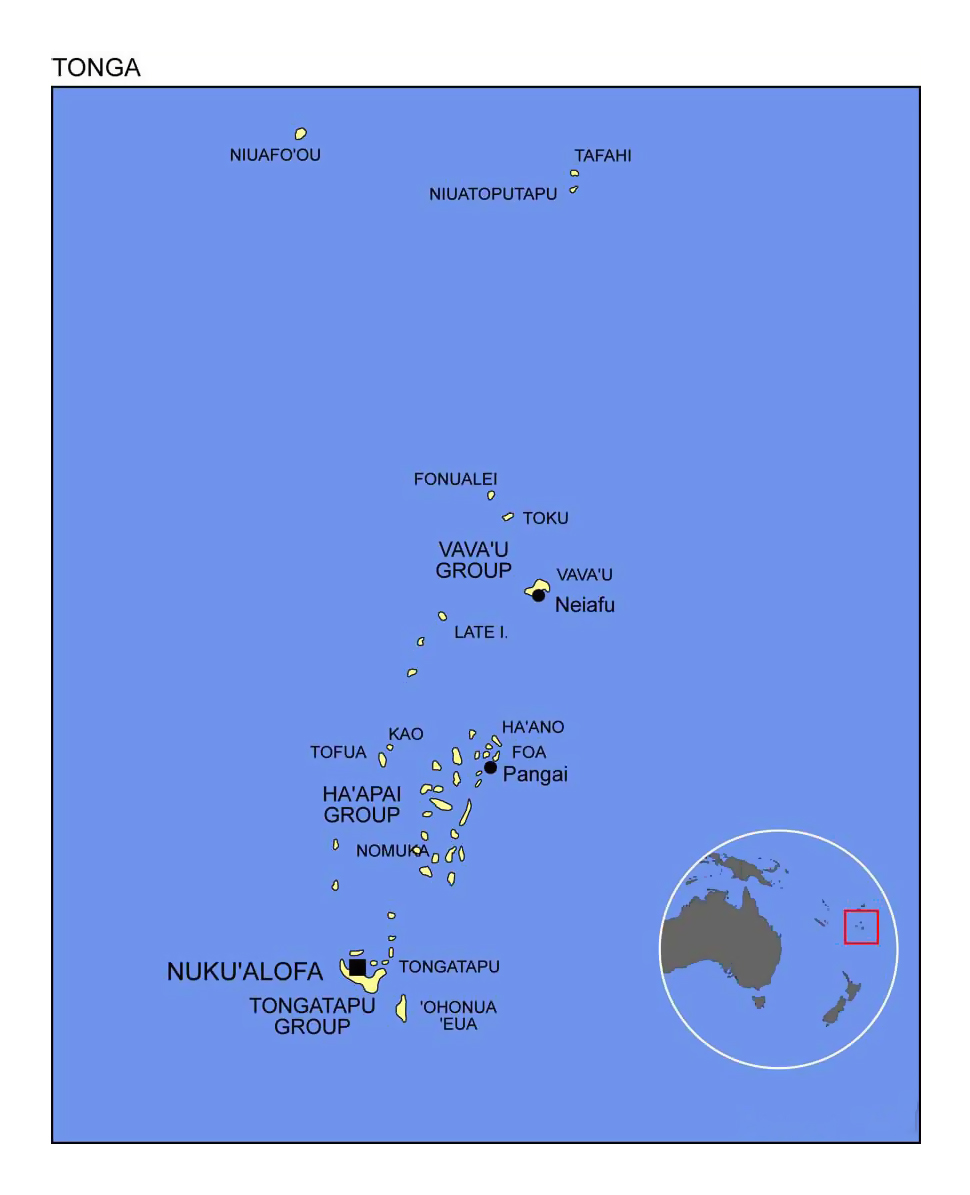 Detailed political map of Tonga with location map Tonga