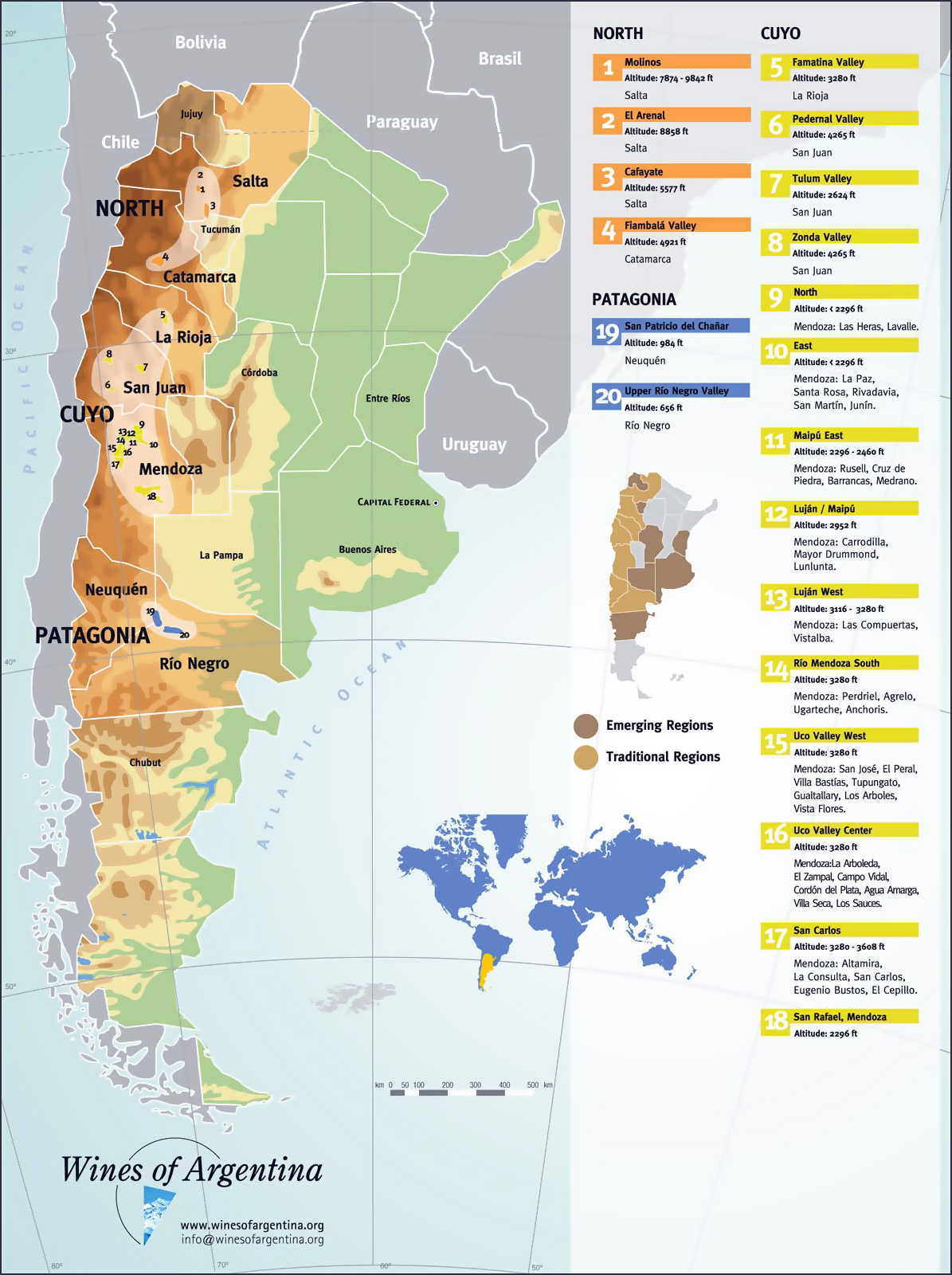 Detailed regions map of Argentina, Argentina, South America, Mapsland