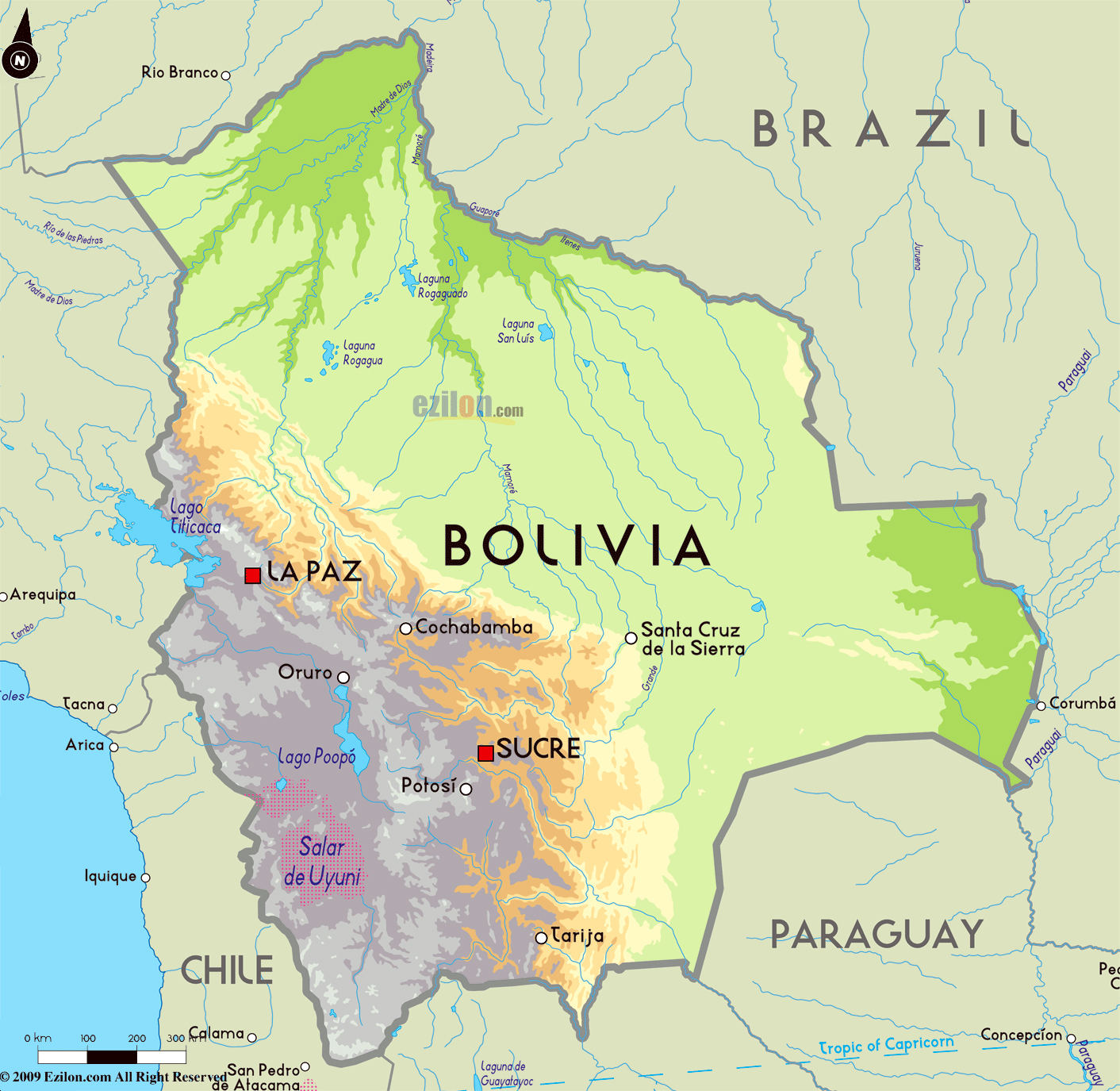 Physical Map Of Bolivia Large Physical Map Of Bolivia With Major Cities | Bolivia | South America |  Mapsland | Maps Of The World