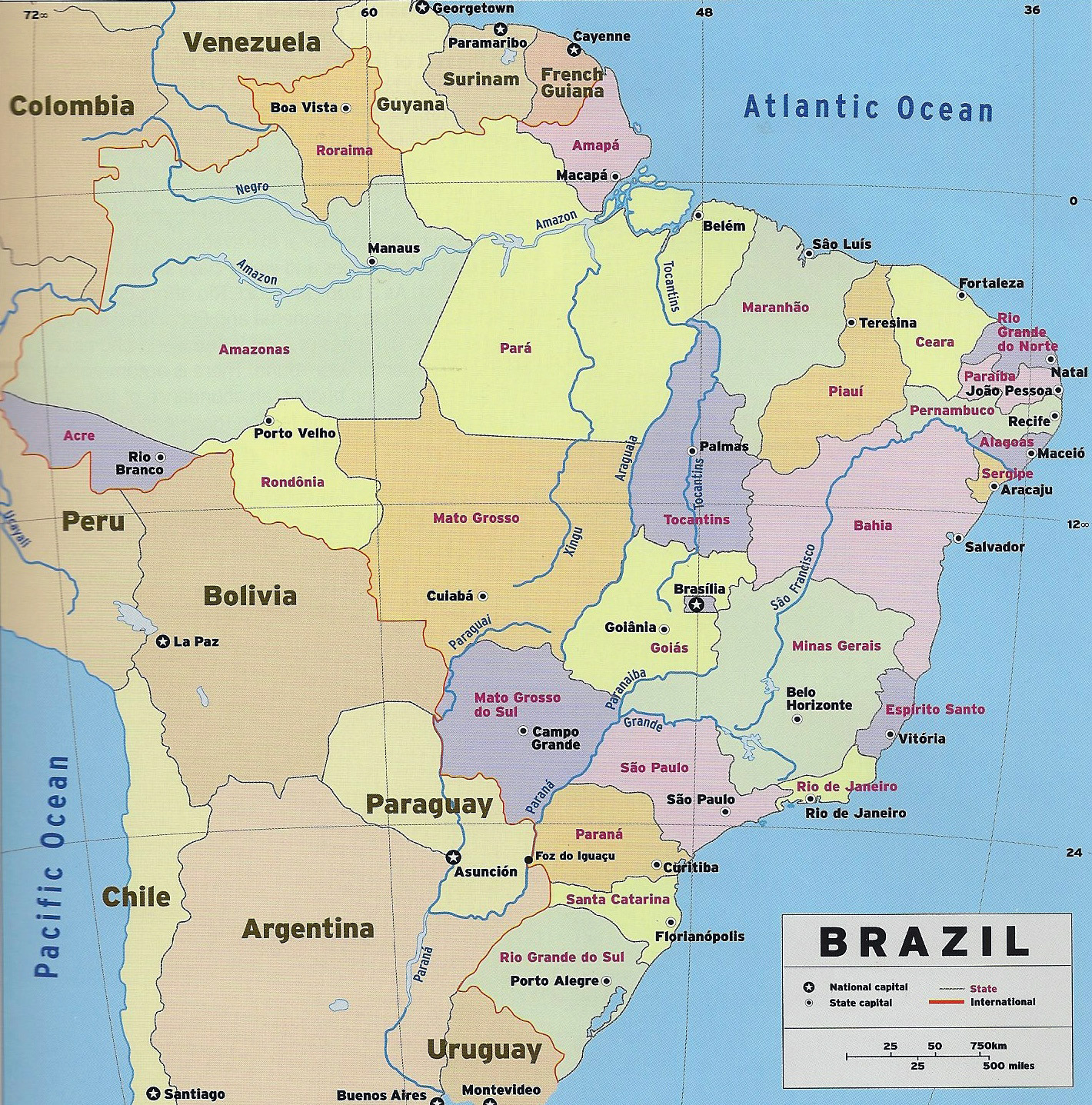 Political Map Of Brazil With States Large Detailed Political And Administrative Map Of Brazil With National  Capital And State Capitals | Brazil | South America | Mapsland | Maps Of  The World