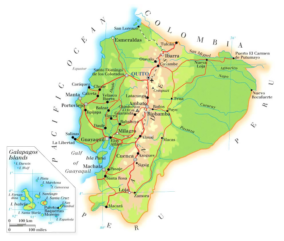 Detailed Physical Map Of Ecuador With Roads Cities And Airports 5355 ...