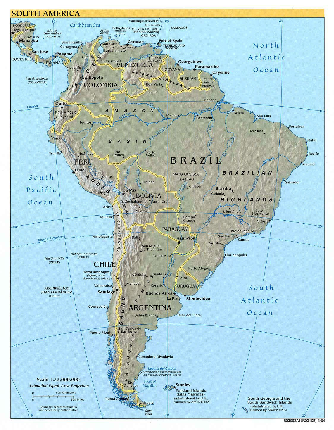 Large Detailed Political Map Of South America With Relief And Capitals 