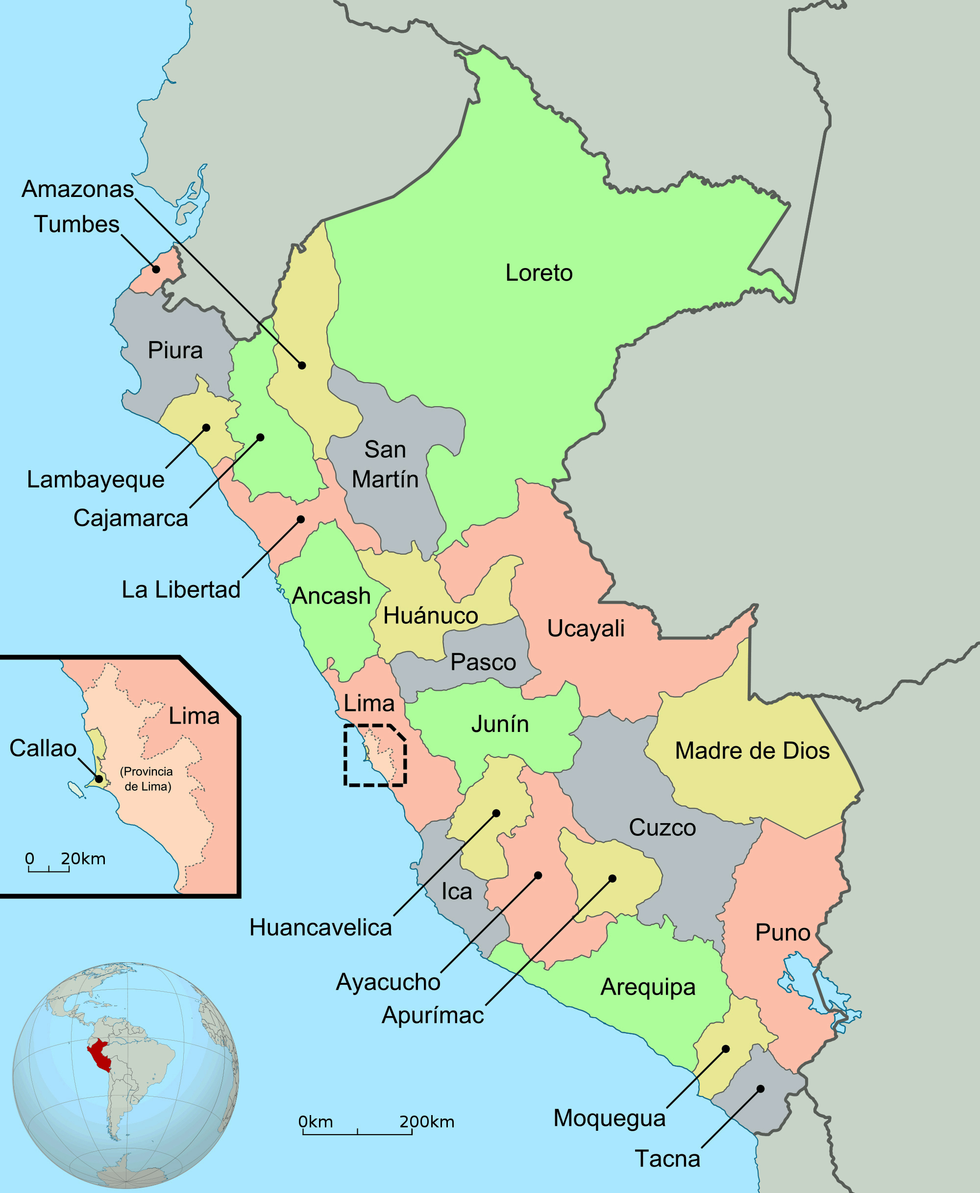 Large detailed administrative map of Peru | Peru | South America ...